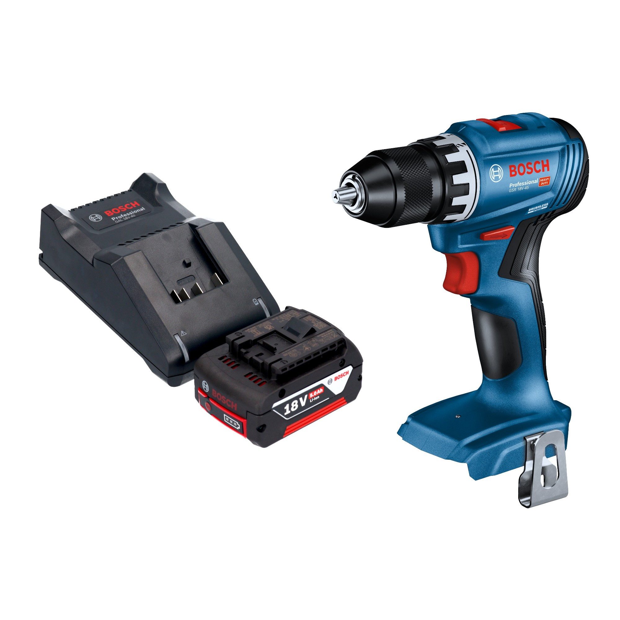 Bosch Professional Akku-Schrauber GSR 18V-45 Professional Akku Bohrschrauber 18 V 45 Nm Brushless + 1x