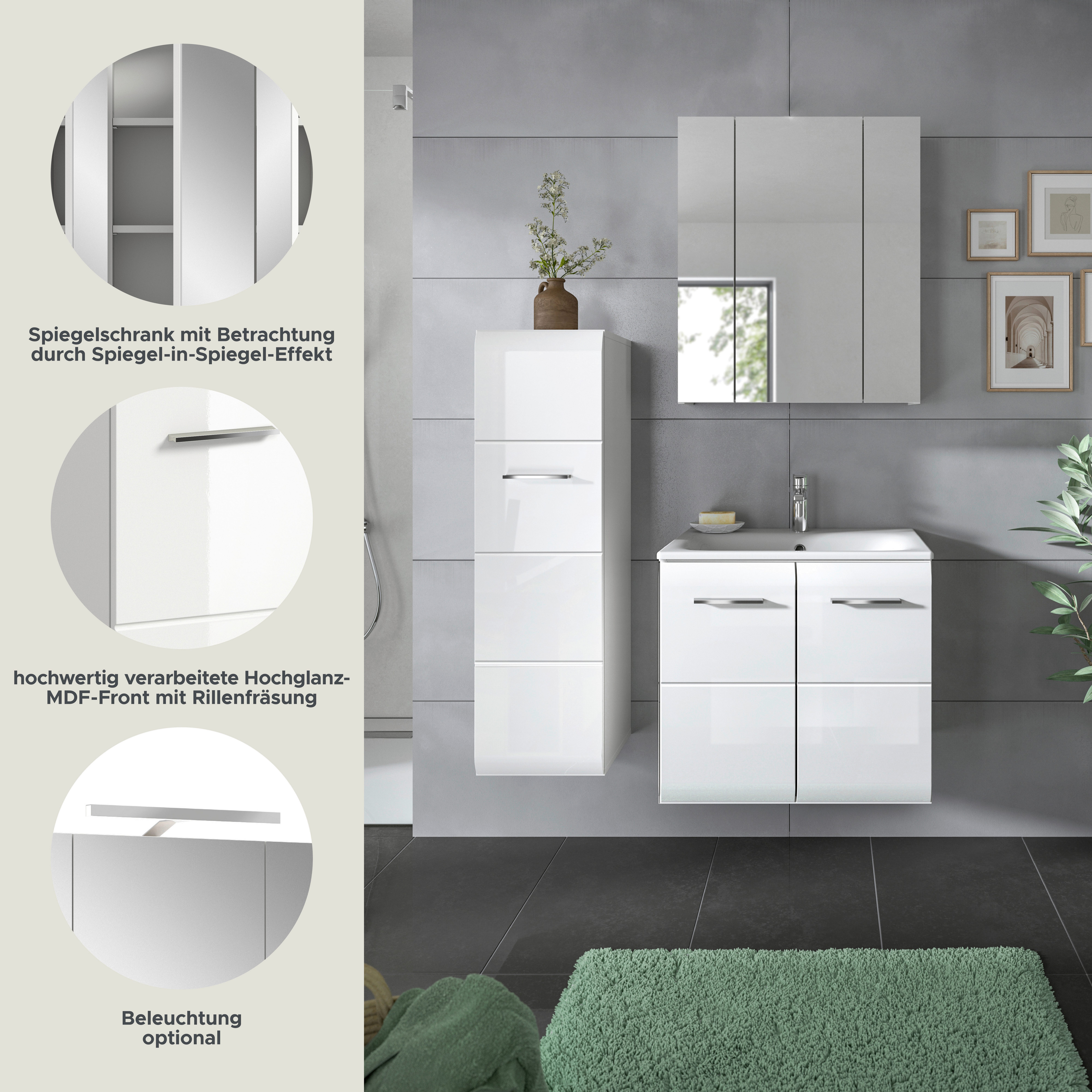 welltime Badezimmer-Set, (Set, 4-St., Standschrank, Waschtisch inkl. Waschbecken), Bad-Kombination, Bad-Möbel, Badezimmer, Kombination, Kombi