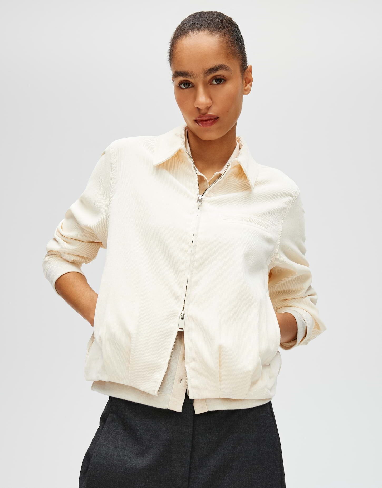 OPUS Cordjacke mit Ballonsaum Regular Fit