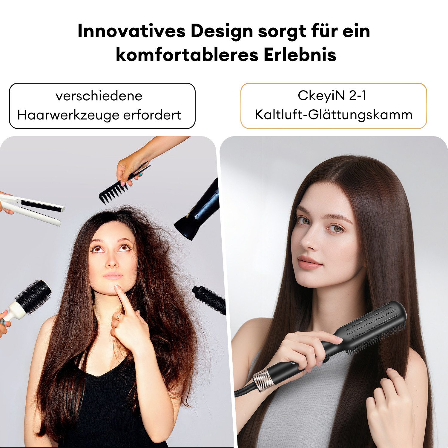 CkeyiN Haarglättbürste Kaltluft-Glättungskamm Dual-Modus Kaltluft und beheiztes Glätten, 100-230℃ mit LED-Anzeige 360° drehbarer Kabel Beheizter Glättungskamm