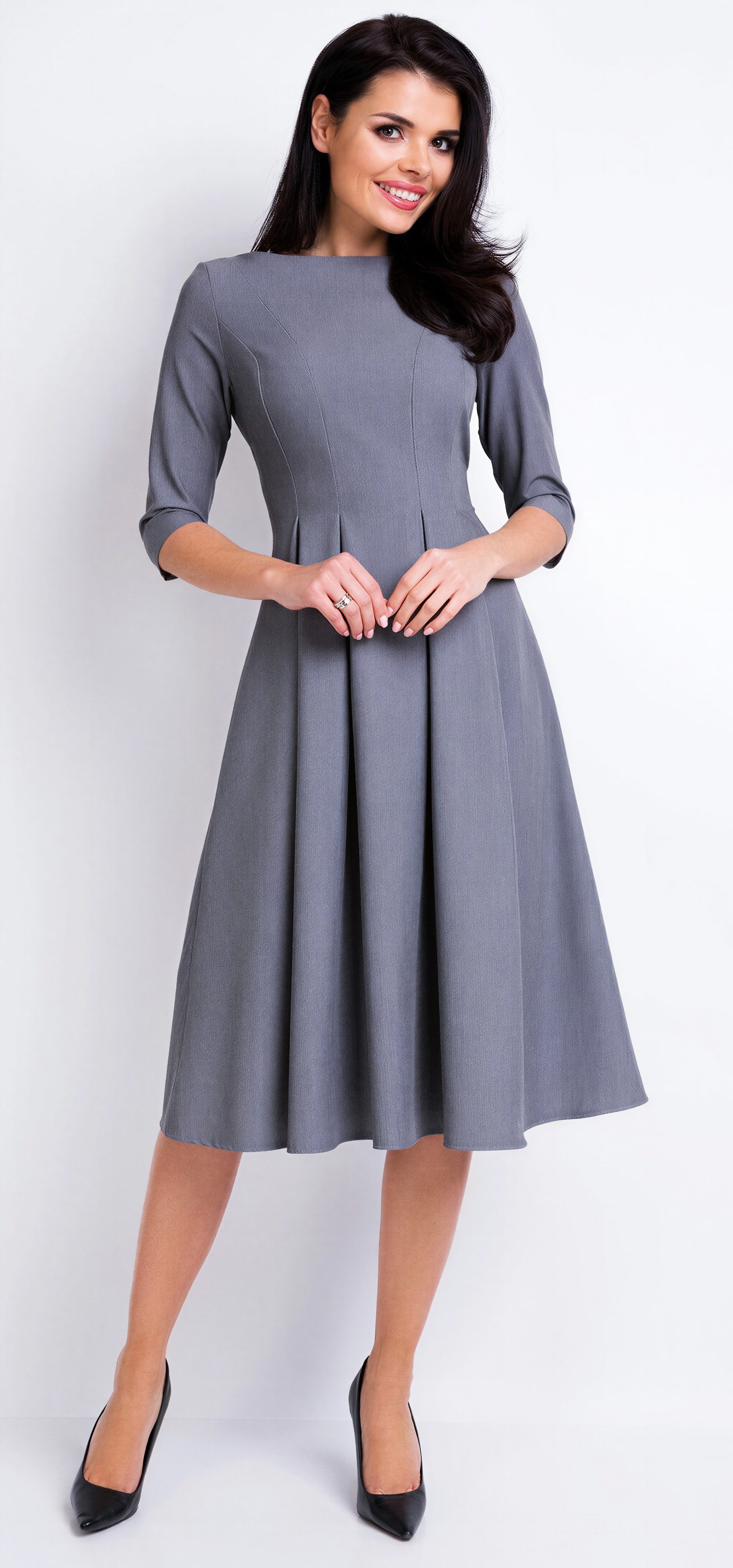 Awama Abendkleid mit ausgestelltem Rock und 3/4-Ärmeln