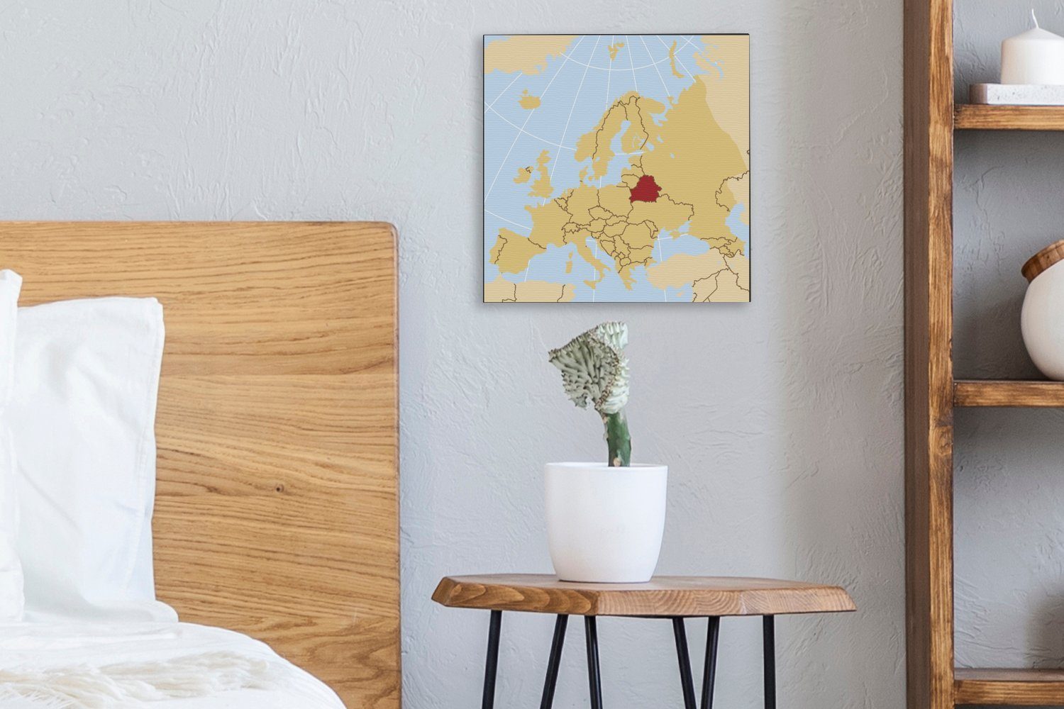 OneMillionCanvasses® Leinwandbild mit (1 Wohnzimmer in Rot, einer Illustration Leinwand Europakarte Schlafzimmer für Belarus St), Bilder