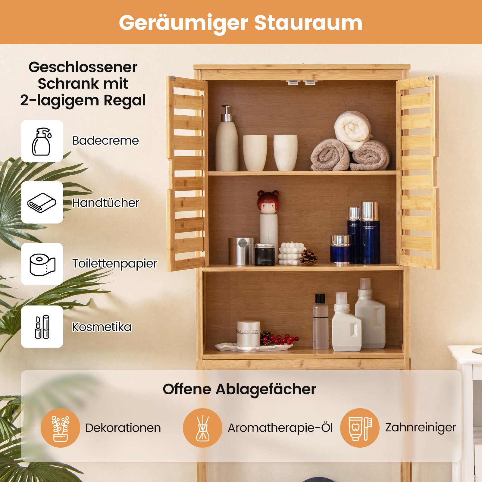 COSTWAY Badregal aus Bambus, mit Schrank günstig online kaufen