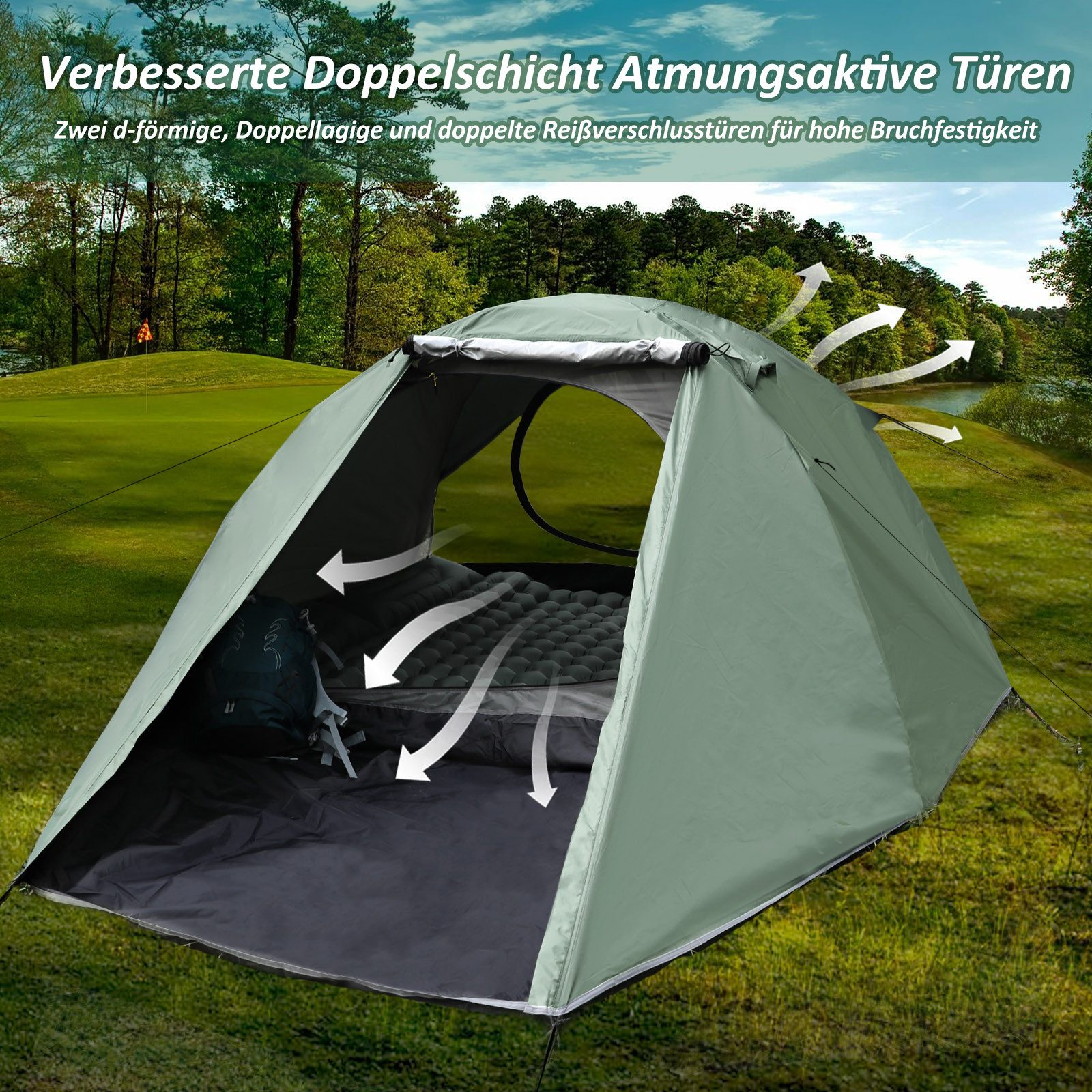 CALIYO Kuppelzelt Zelt für 2 und 3 Personen in 4 Jahreszeiten, Ultraleicht für Camping, Personen: 2, Doppeltüren, Wasserdicht, einfach aufzubauen und zu tragen