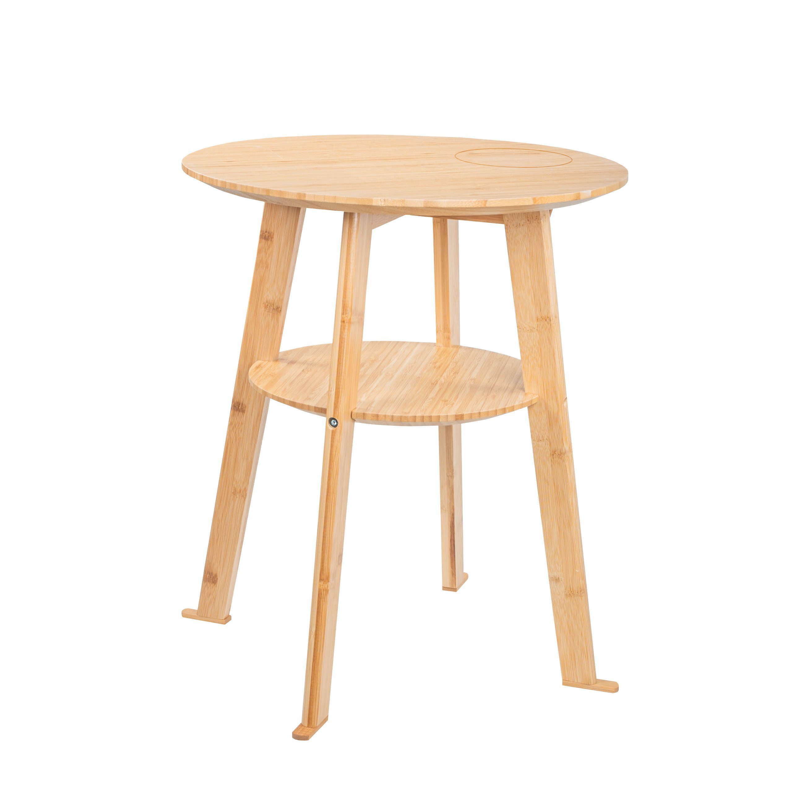 kamelshopping Beistelltisch Beistelltisch aus Bambus-Holz mit Qi Ladestation für Handys, max 10 Watt ohne Netzteil, rund oder eckig, ca. 48 cm hoch
