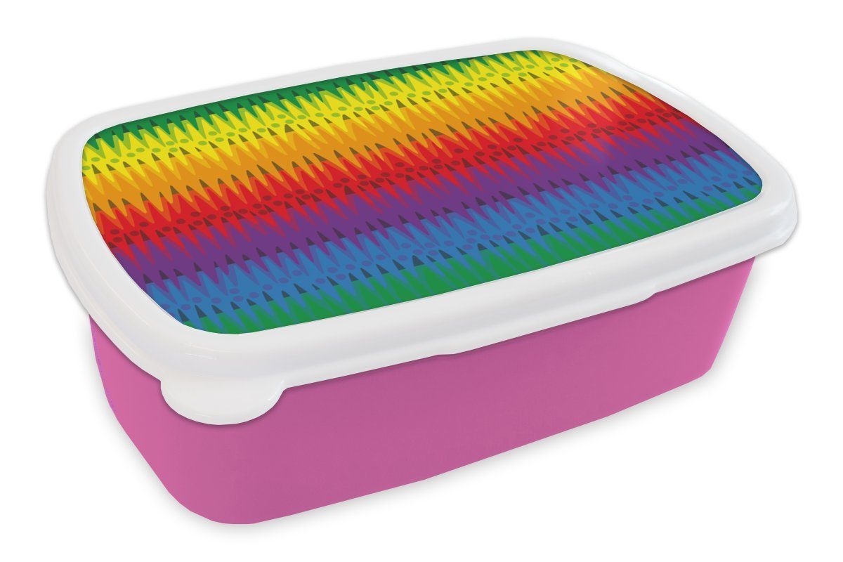 Lunchbox Brotbox rosa - Brotdose Kunststoff Snackbox, Mädchen, Kinder, Regenbogen Muster (2-tlg), MuchoWow - Erwachsene, Abstrakt, für Kunststoff,