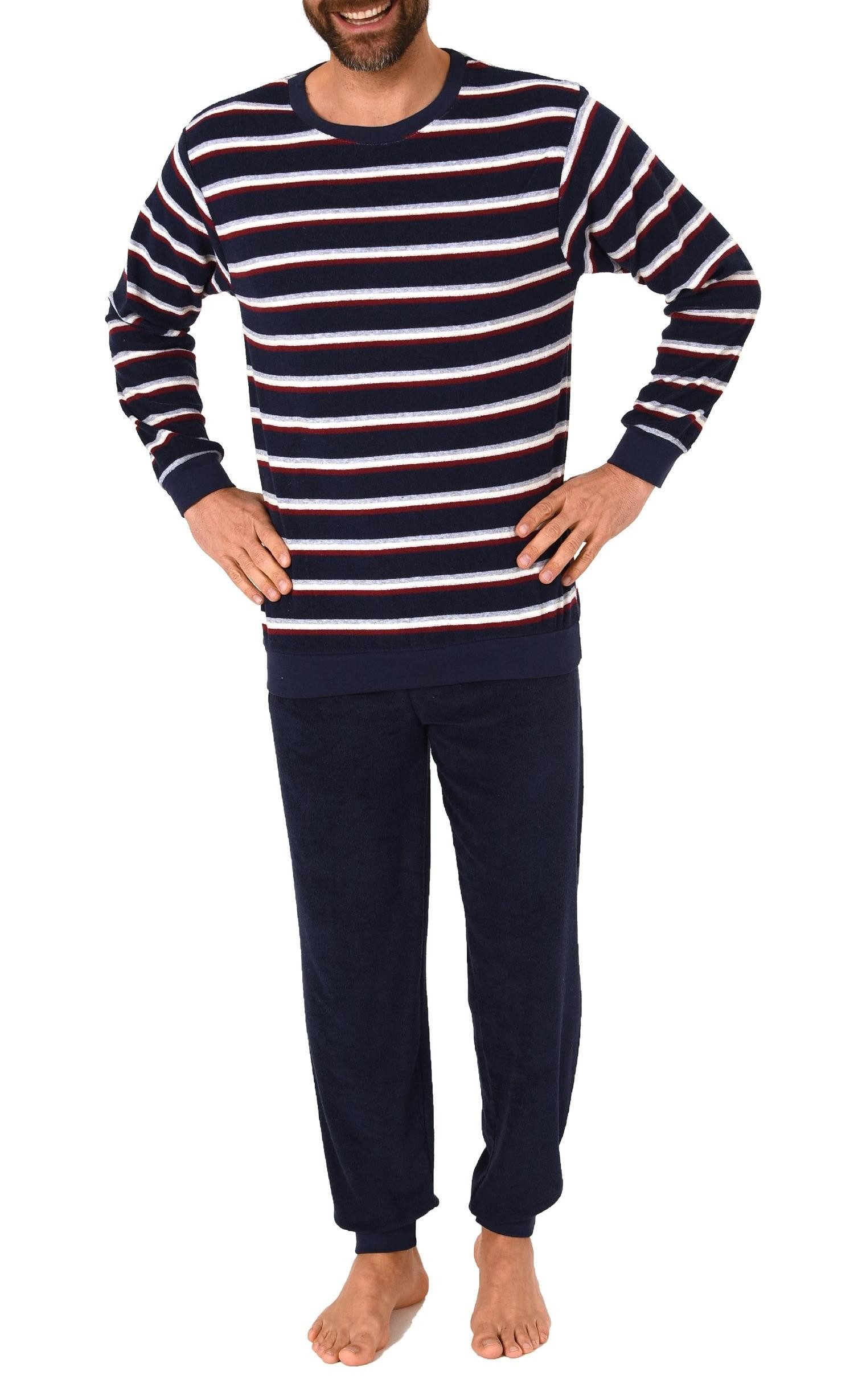 Normann Pyjama Herren Frottee Schlafanzug mit Bündchen - Streifenoptik - 291 13 787 – Bild 2 von 4