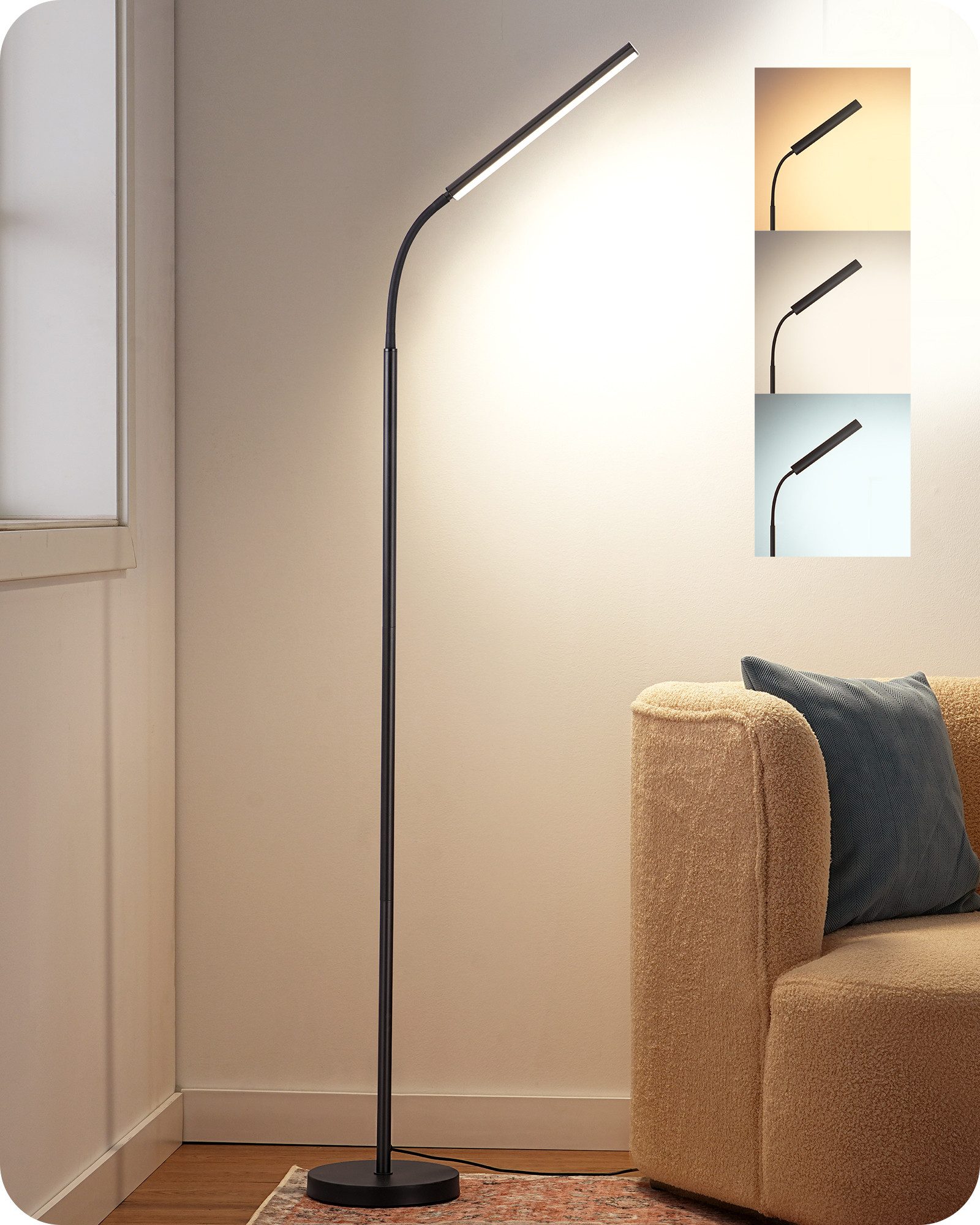 EDISHINE LED Stehlampe dimmbar, Ohne RGB, LED fest integriert, warmweiß, RGB Licht, mit RGB-Licht, Lampenkopf schwenkbar