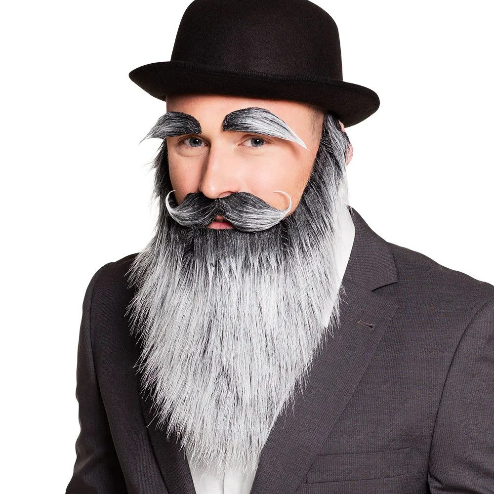 Boland Kostüm Gesichtsbehaarung Alter Mann grau Augenbrauen & Schnurrbart für Kostüm, Realistisches Design in Grau-Weiß für authentischen Look