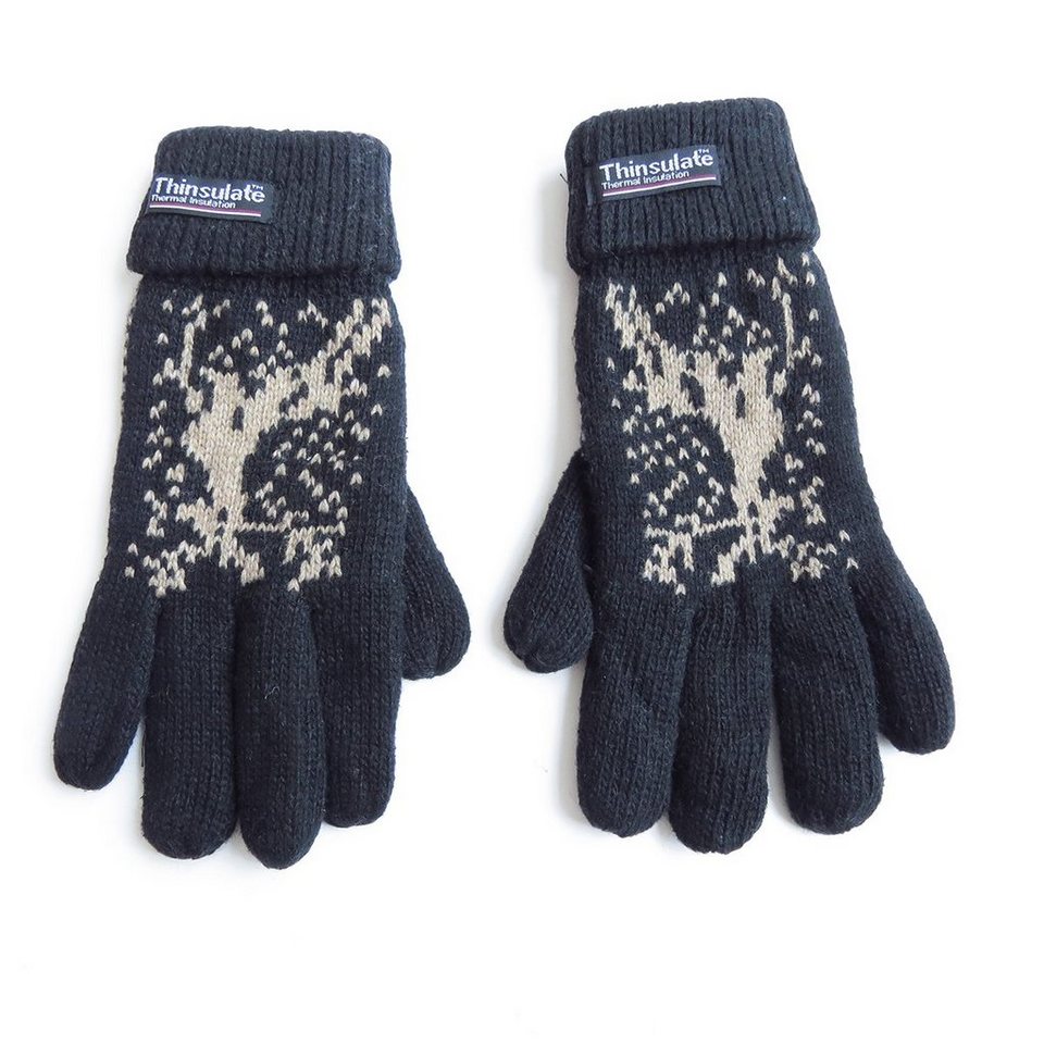 Sonia Originelli Strickhandschuhe Strickhandschuhe Finger Umschlag Elch  Wolle Fleece Winter Unisex Farben können abweichen