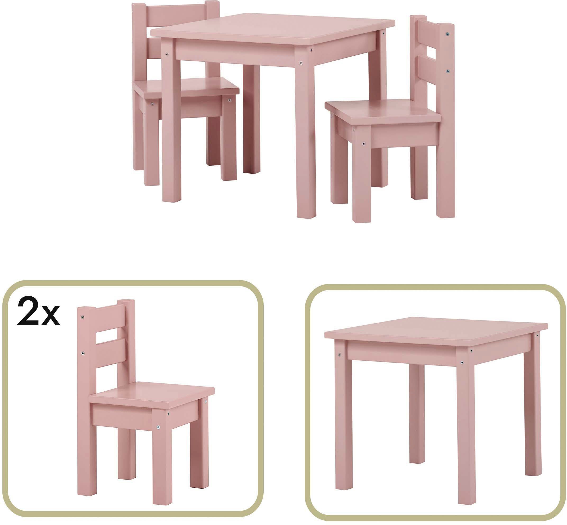 Hoppekids Kindersitzgruppe MADS Kindersitzgruppe, (Set, 3-tlg., 1 Tisch, 2 Stühle), in vielen Farben, mit zwei Stühlen hellrosa