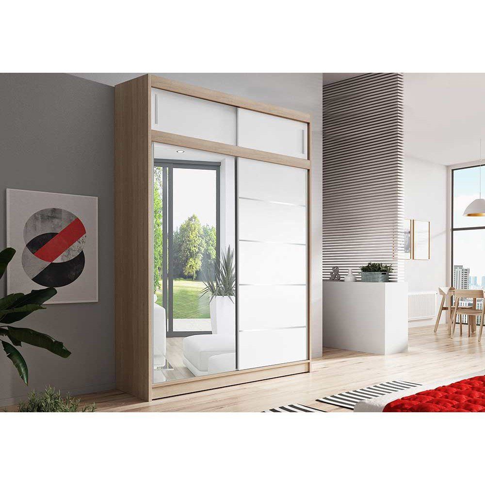 einfache Comfort Oberschrank aufsatz (eiche-weiß) Breite Schrankaufsatz Home Befestigung mit 150cm Schwebetürenschrank Prime Polini | Eiche-Weiß Eiche-Weiß