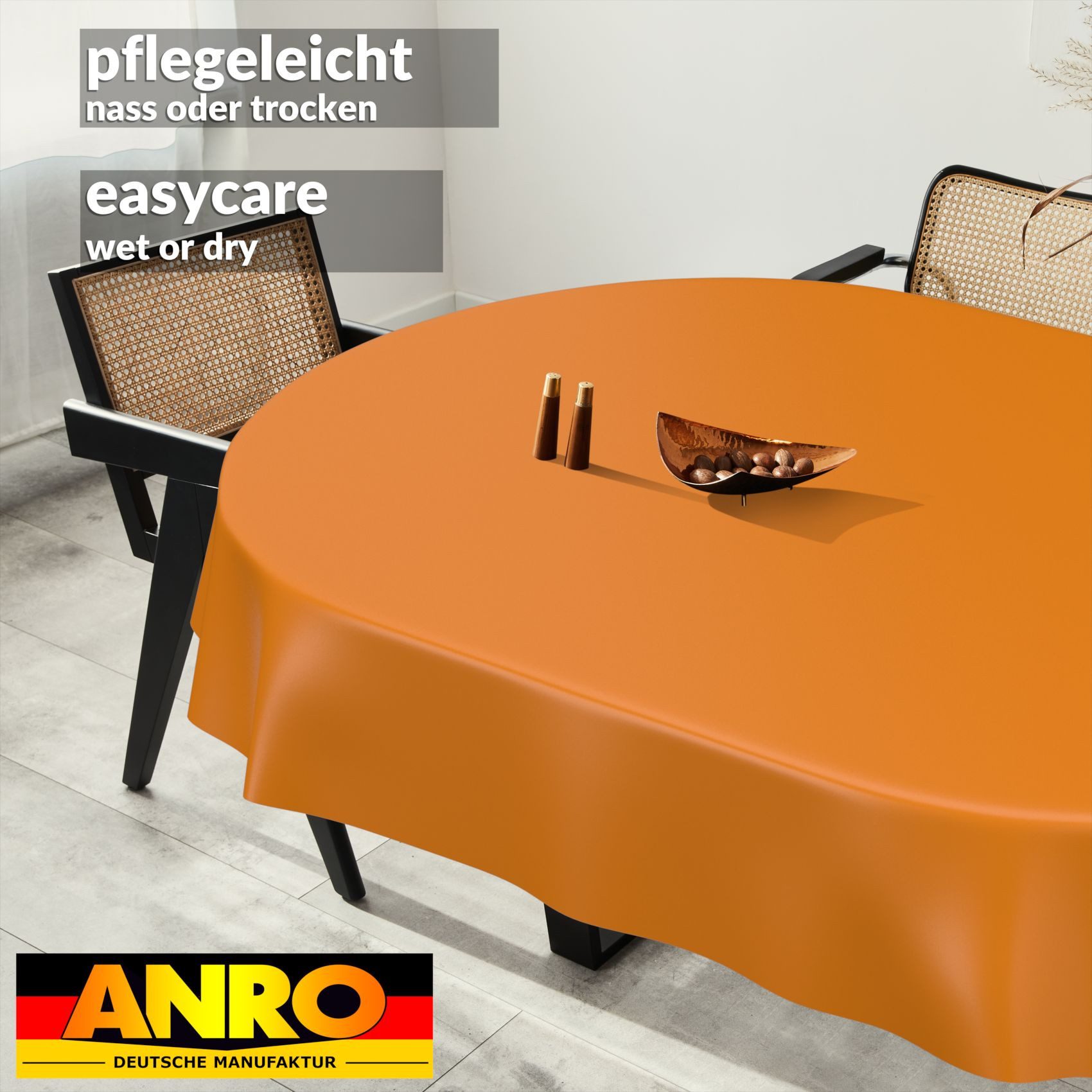 ANRO Tischdecke abwaschbar Wachstuch-Tischdecke Gartentischdecke (Einzelstück 1-tlg), wasserabweisend Einfarbig Orange Breite 140cm