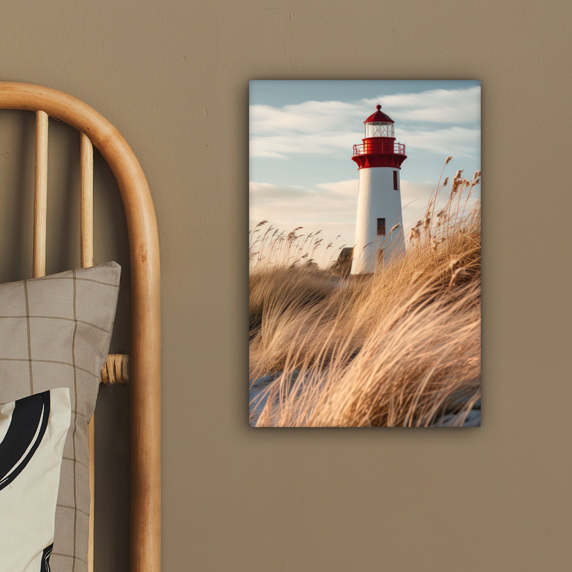 OneMillionCanvasses® Leinwandbild Leuchtturm - Gras - Dünen - Meer - Natur - Maritim, Fotodruck (1 St), Leinwand Bilder Klein, Wand Dekoration Aesthetic 30x20 c – Bild 4 von 5