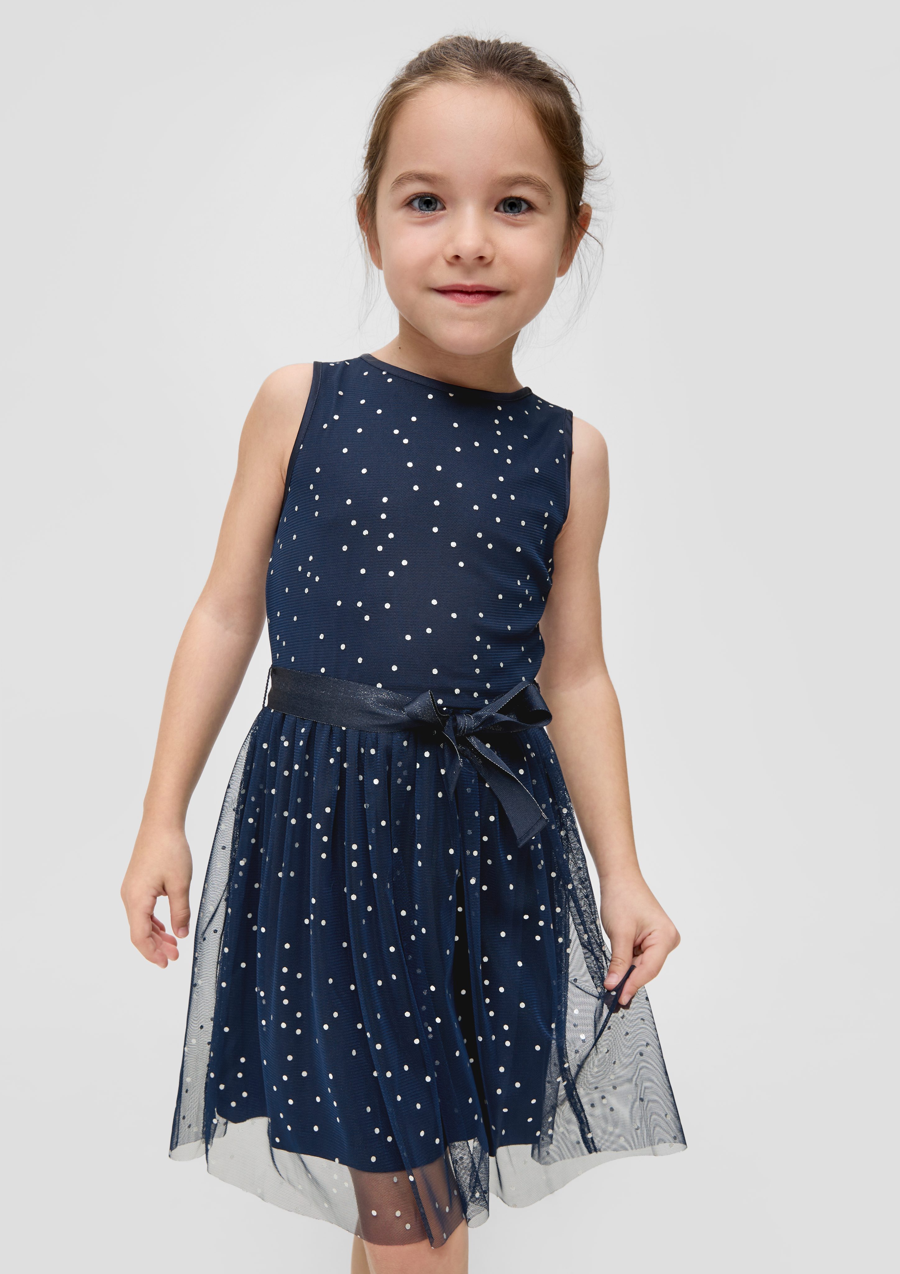 s.Oliver Minikleid mit Glitzer-Details Paspel, Mesh-Kleid Raffung