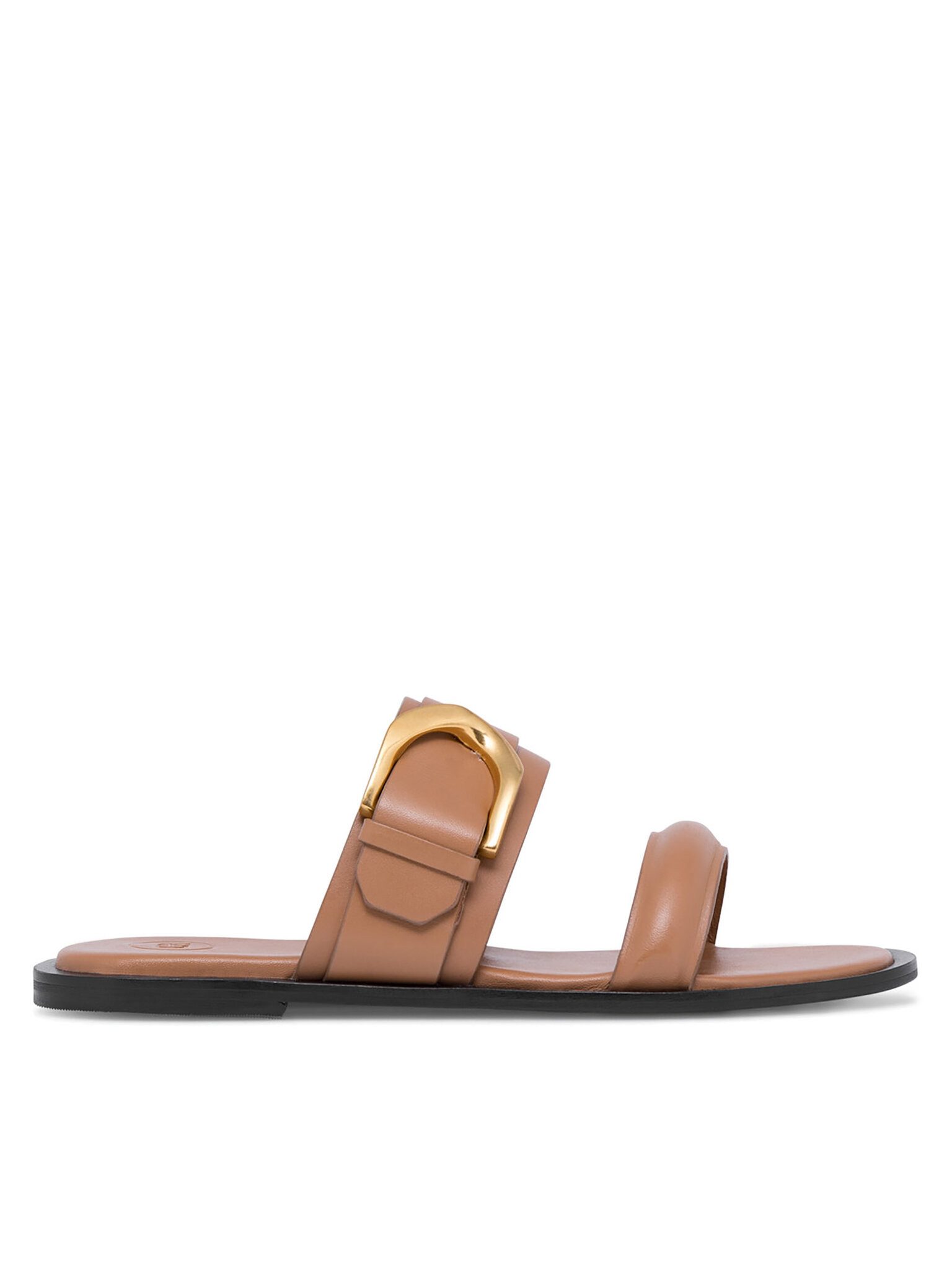 GINO ROSSI Gino Rossi ELZA‑112686 – Damen-Lederpantoletten Braun Pantolette Goldene Verzierung, offener Zehenbereich, leicht