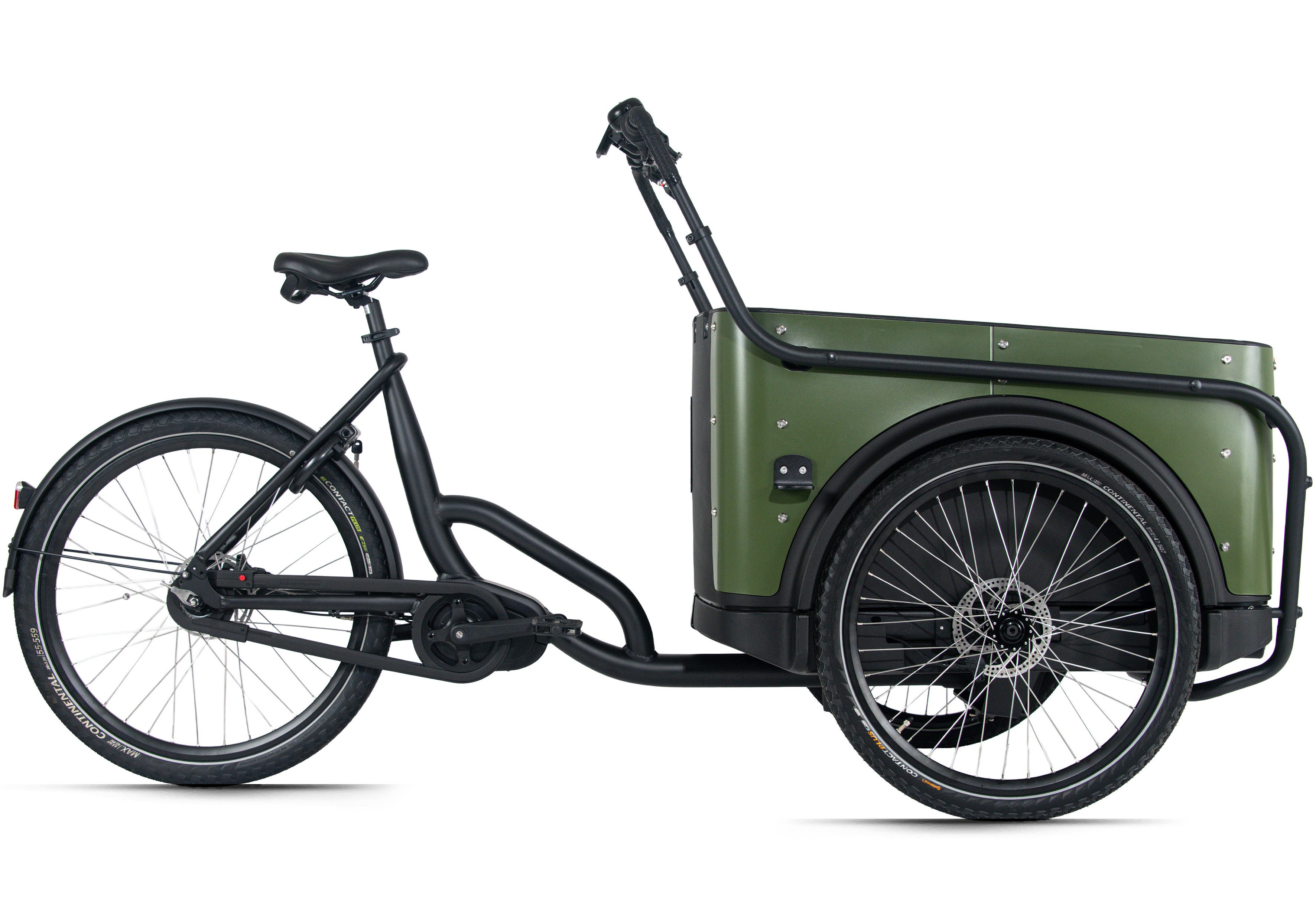 Royal Cargo Bikes E-Bike Lastenrad Cargo 3W Premium 17,5Ah / 630 Wh 24 / 26 Zoll grün, 7 Gang Shimano Nexus Schaltwerk, Nabenschaltung, Mittelmotor, 630 Wh