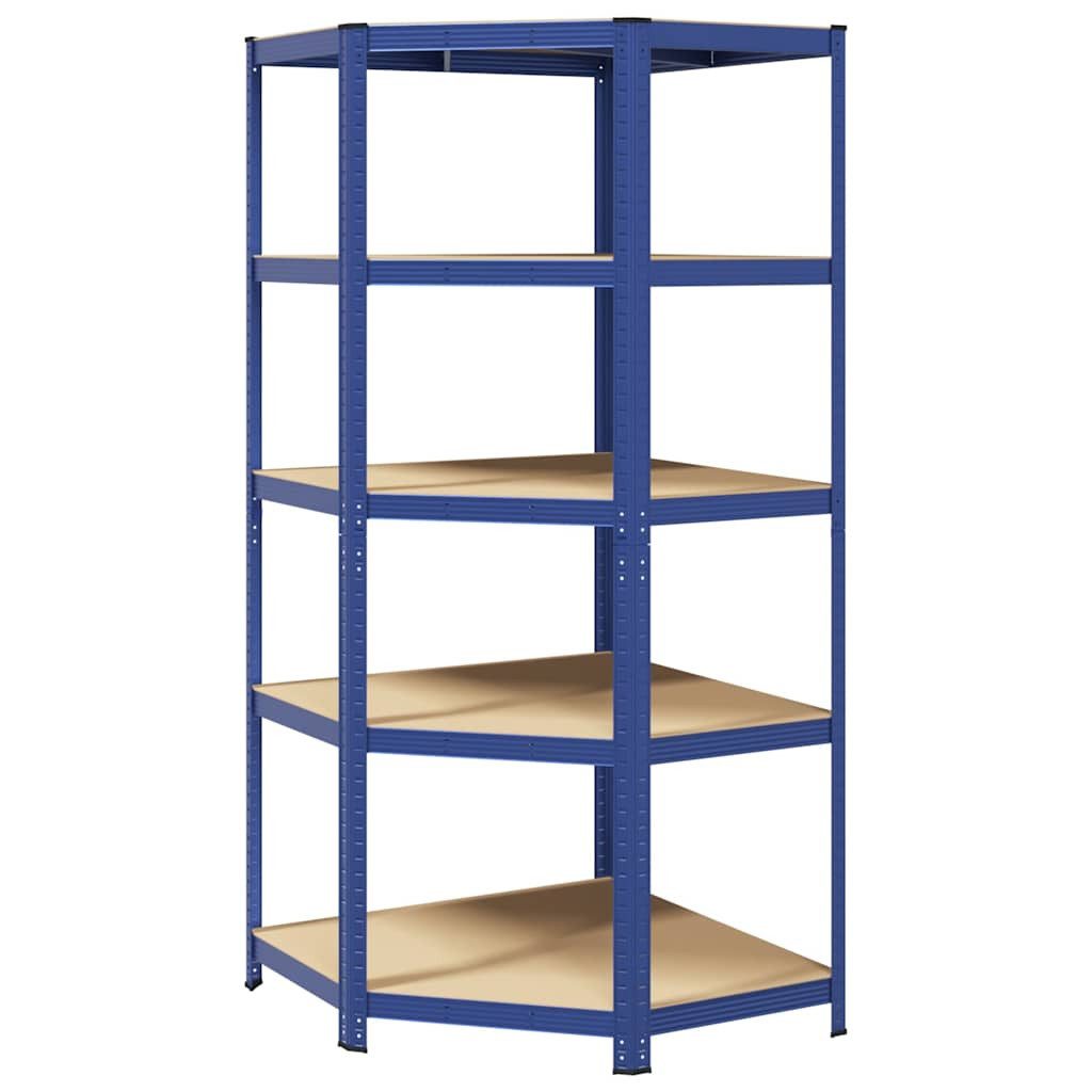 vidaXL Stauraumregal Eckregal mit 5 Böden Blau Stahl & Holzwerkstoff, 1-tlg.