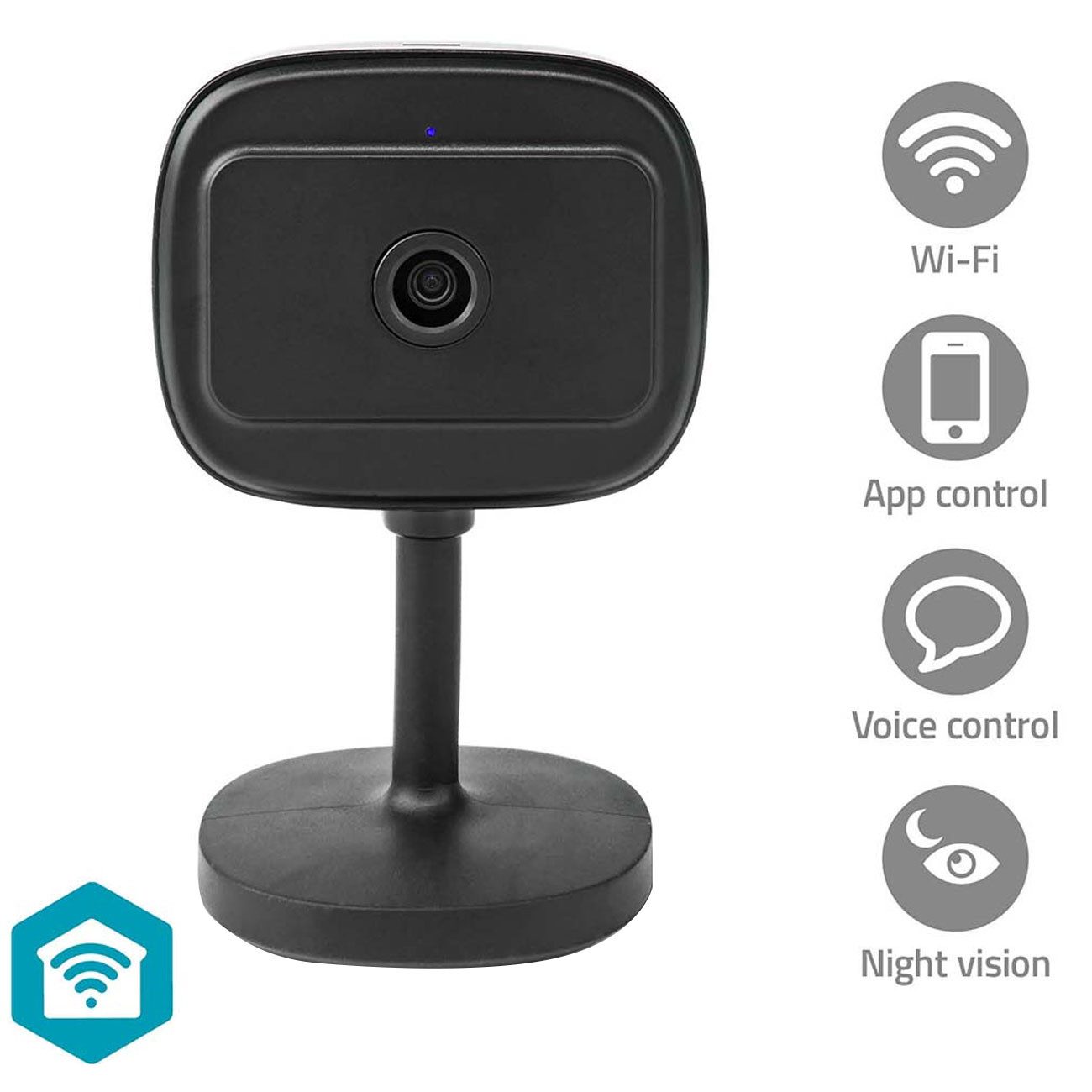 Nedis IP-Überwachungskamera Full-HD WLAN IP-Kamera, SmartLife, Nachtsicht, PIR, App, Schwarz (Full-HD WLAN-Kamera mit PIR-Sensor, App-Steuerung & 2-Wege-Audio)