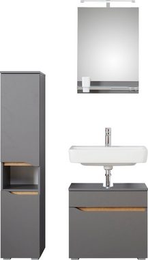Saphir Badmöbel-Set Quickset 3-teilig Waschbeckenunterschrank und LED-Spiegel, (3-St), mit Midischrank, 2 Türen, 1 Nische, 1 Schublade, inkl. Türdämpfer