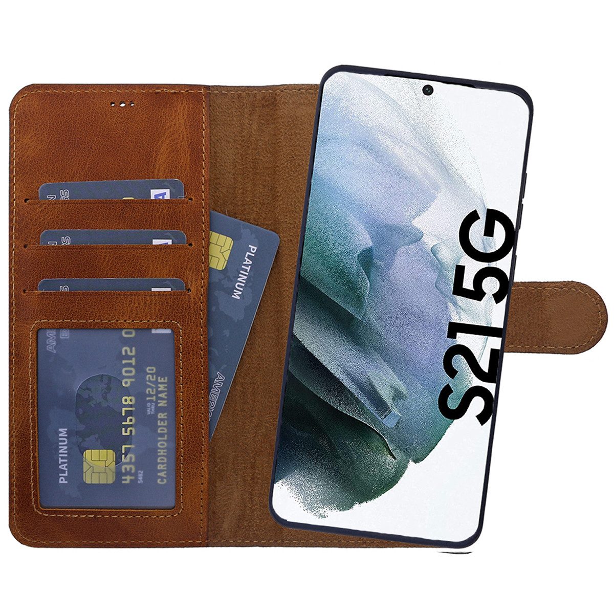 Burkley Handytasche Samsung Galaxy S21 Handytasche mit modularem Case (1-tlg., Book Case Lederhülle mit Kartenfach und Magnetverschluss), herausnehmbare Innenhülle, Kartenfächer mit Kick-Stand