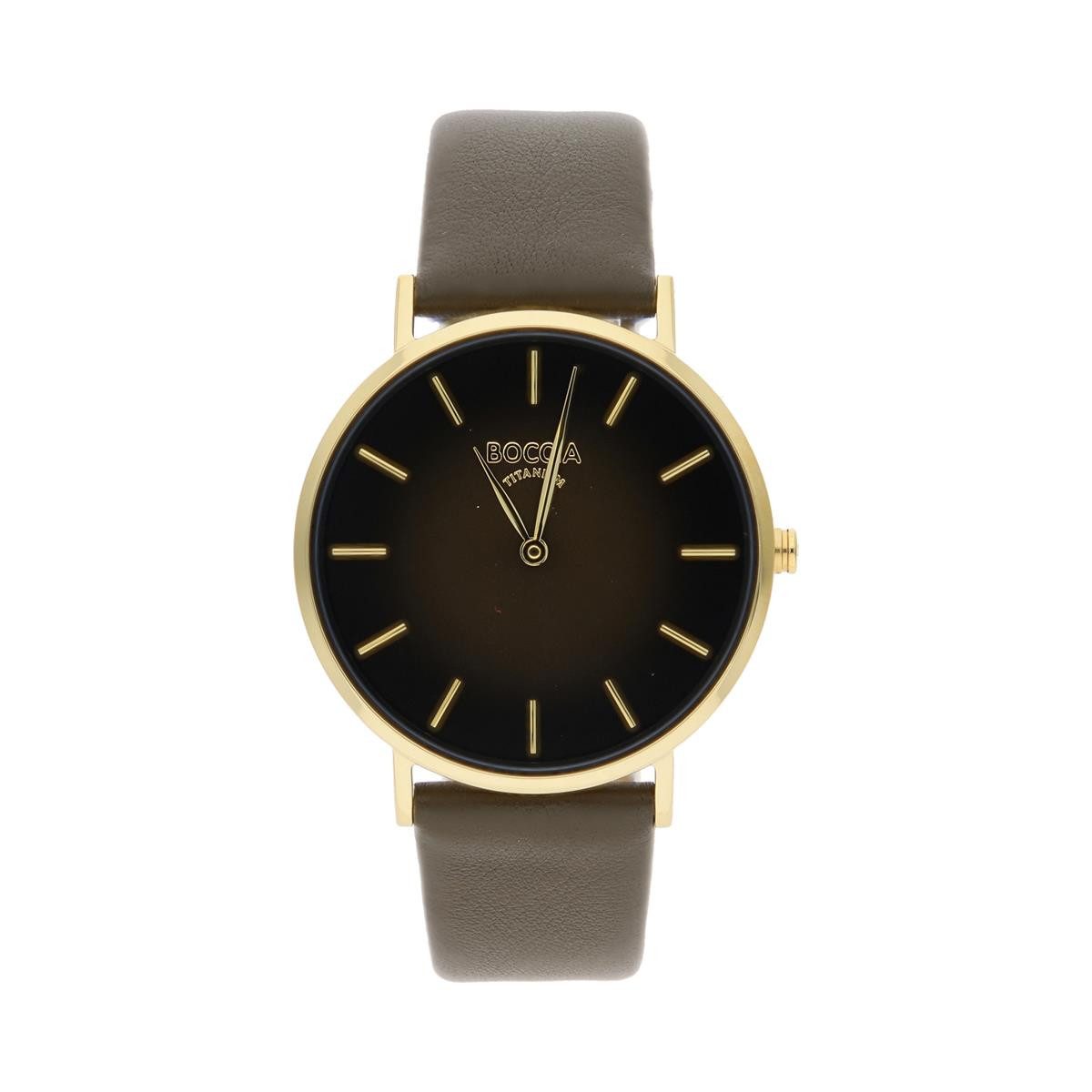 Boccia Armband Boccia Damen Armbanduhr 3273-13 Lederarmband Braun Goldfarben (kein Set, 1-tlg., kein Set)
