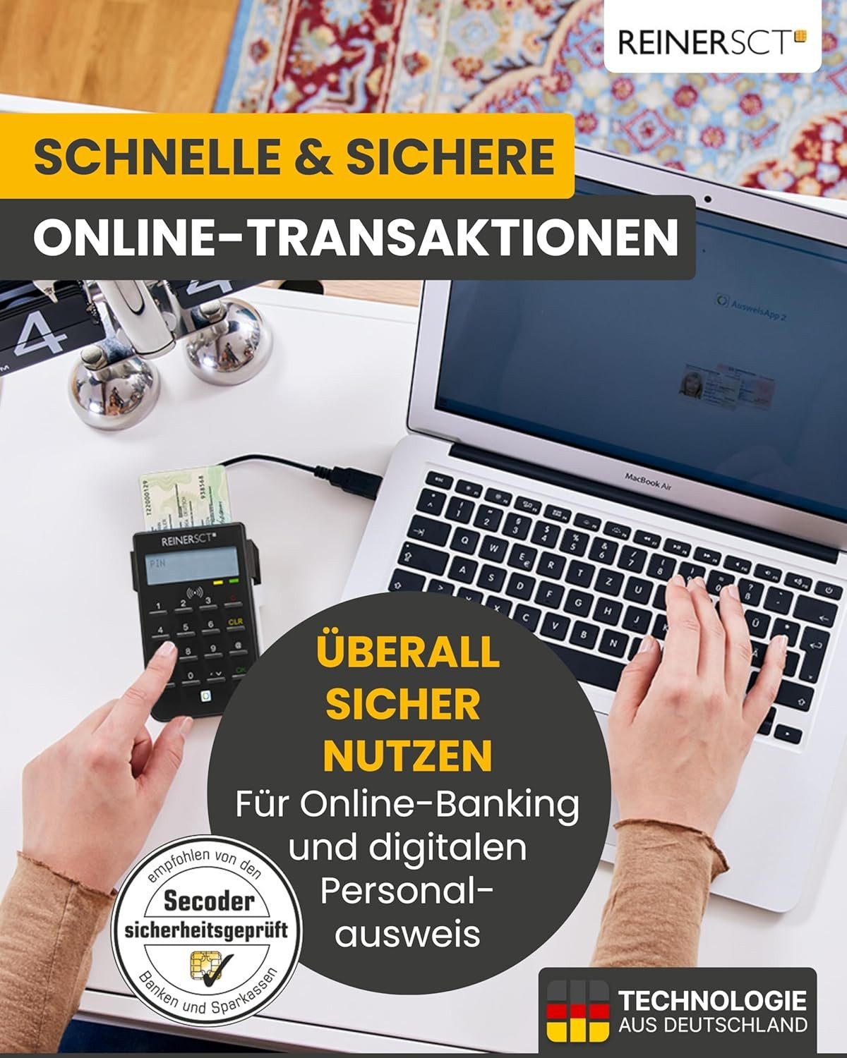 REINER SCT HBCI-Chipkartenleser cyberJack RFID standard, RFID-Kartenleser für Personalausweis, eID und Online-Banking – Bild 3 von 5
