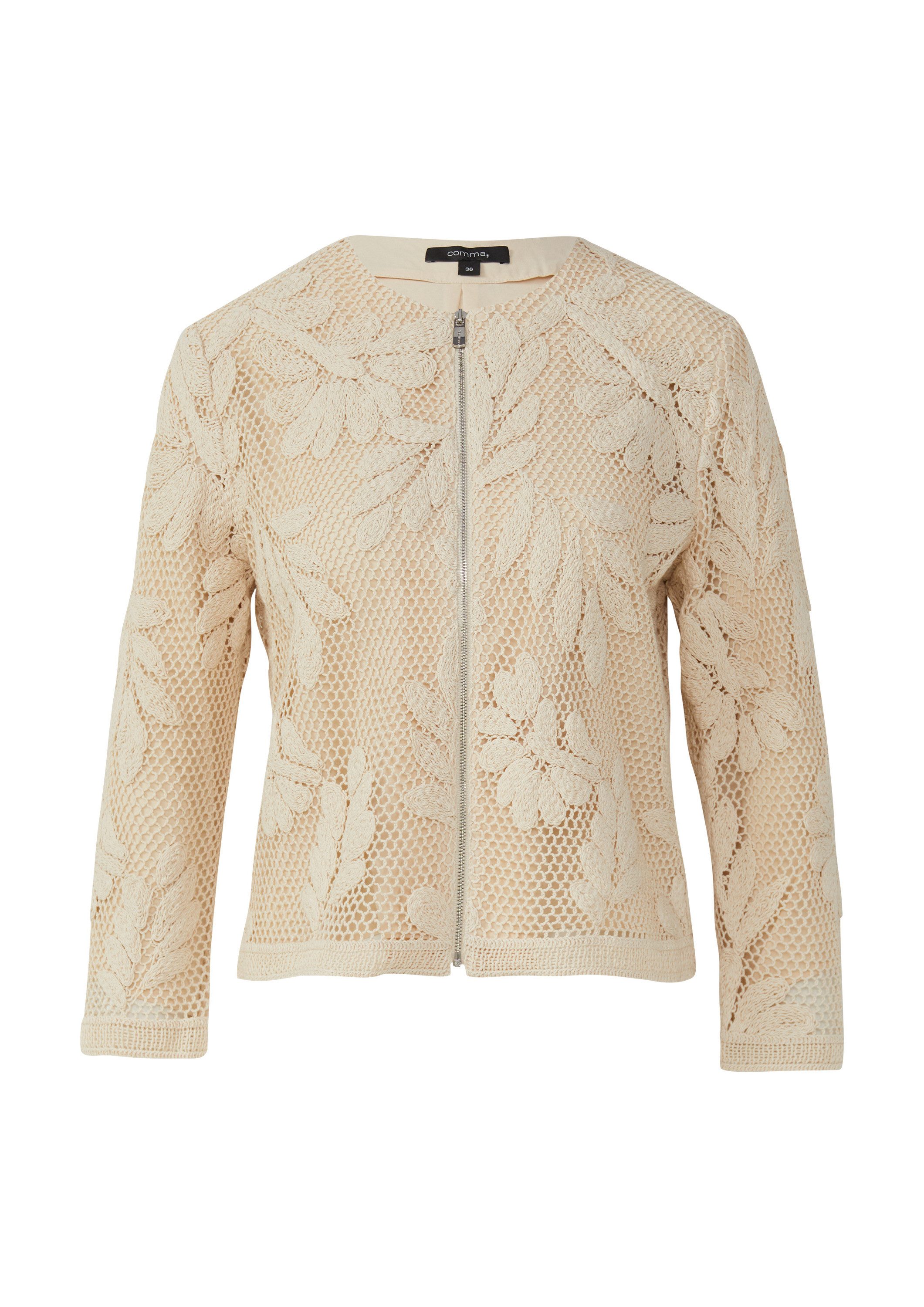 comma Funktionsjacke Indoor-Jacke Häkel-Jacke im Boxy Fit mit floralem Muster
