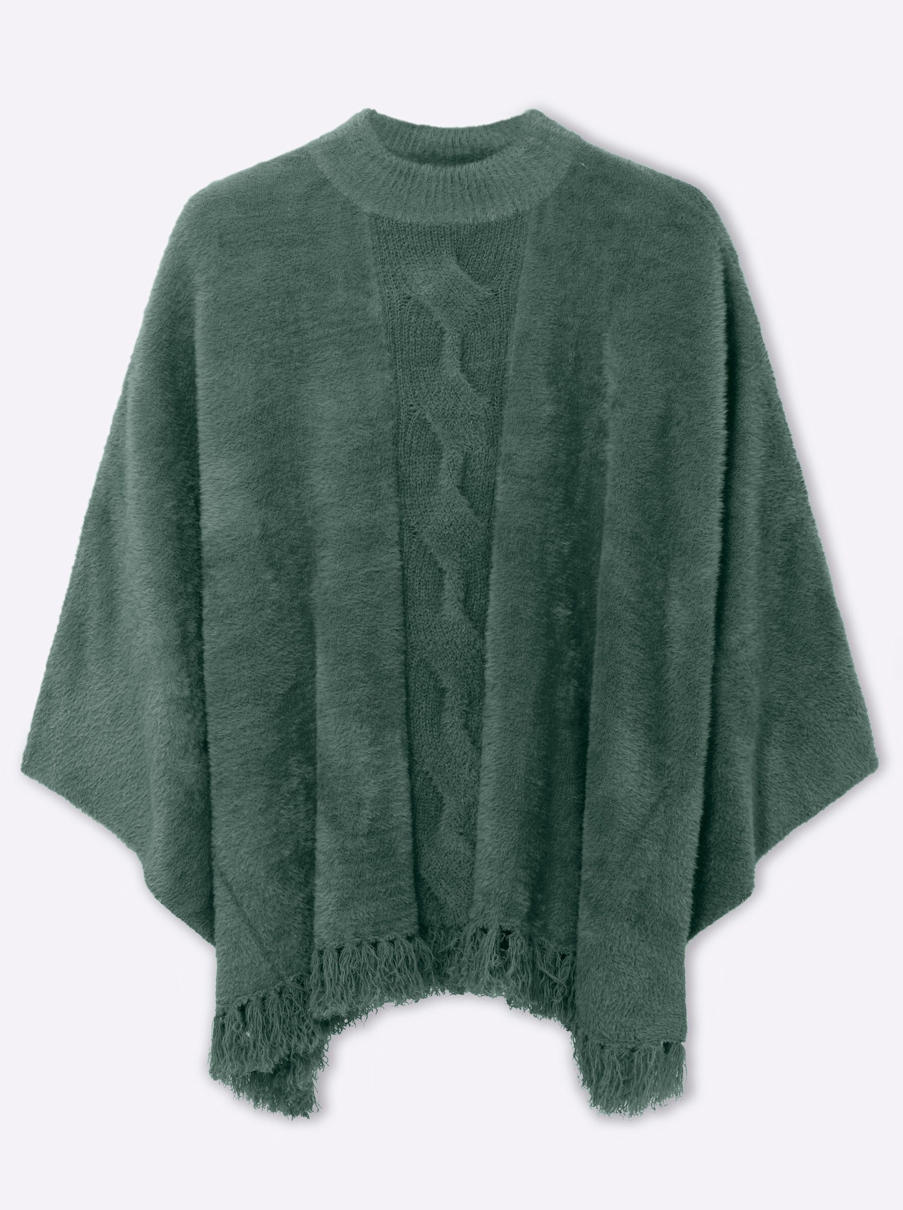 Sheego Strickponcho Poncho Ärmellos Jersey, Zopfmuster Länge ca. 76 cm