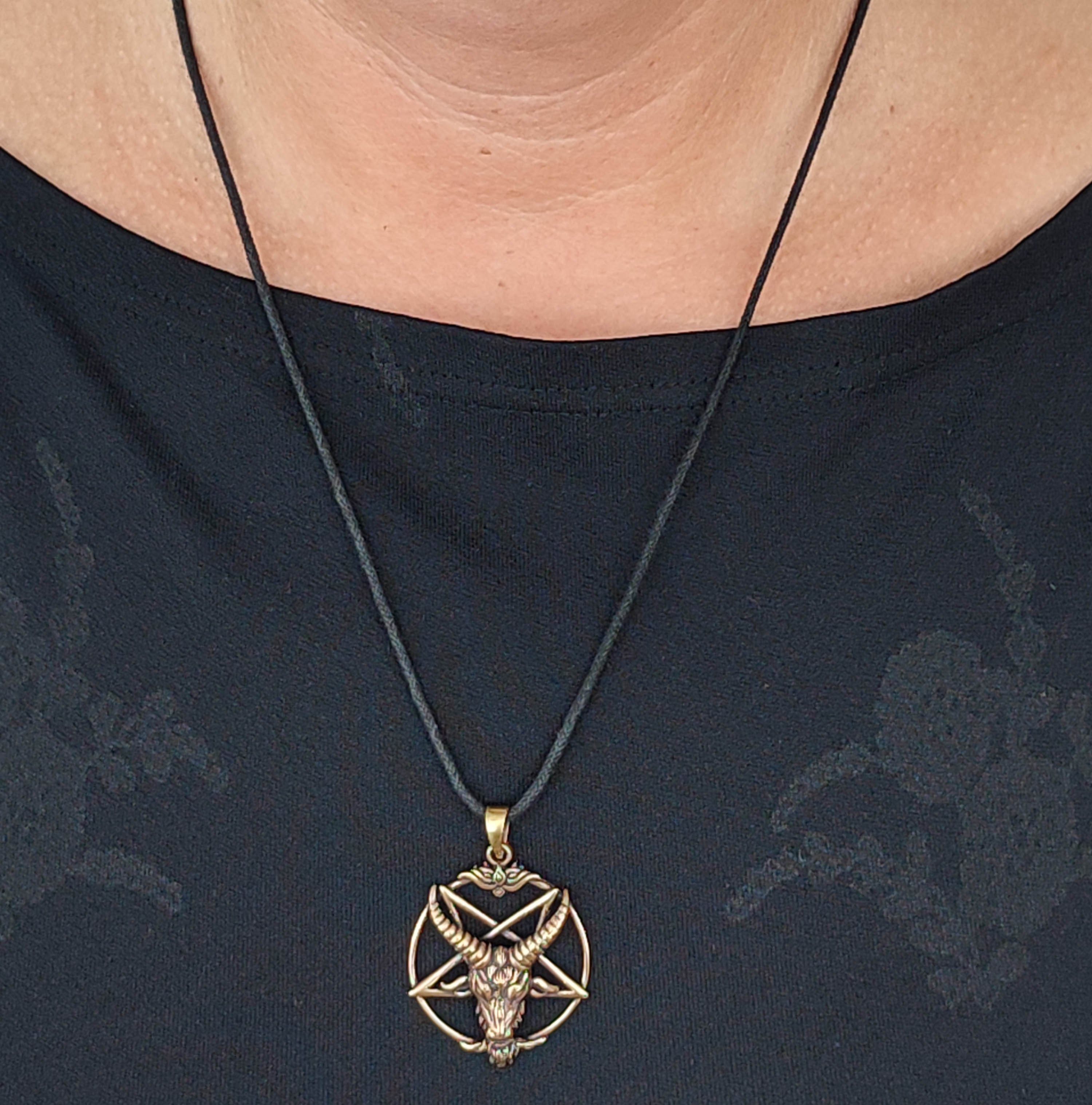 Magie Bronze Anhänger Leather Drudenfuß Teufel Pentagramm schwarze Kettenanhänger of Satan Kiss Baphomet