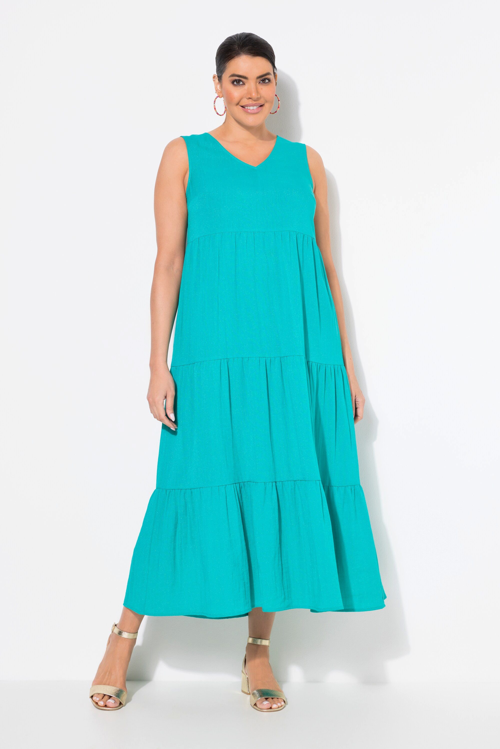 Ulla Popken Maxikleid Stufen-Maxikleid A-Linie V-Ausschnitt günstig online kaufen