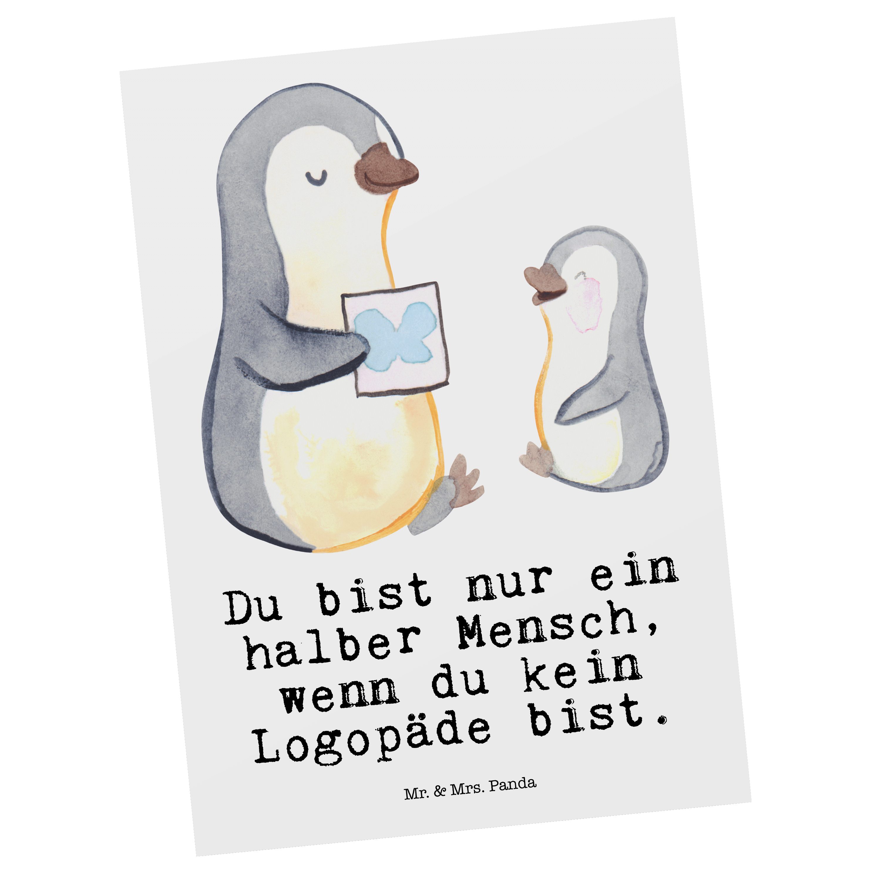 Mr. & Mrs. Panda Postkarte Logopäde mit Herz - Weiß - Geschenk, Abschied, Ausbildung, Dankeskart