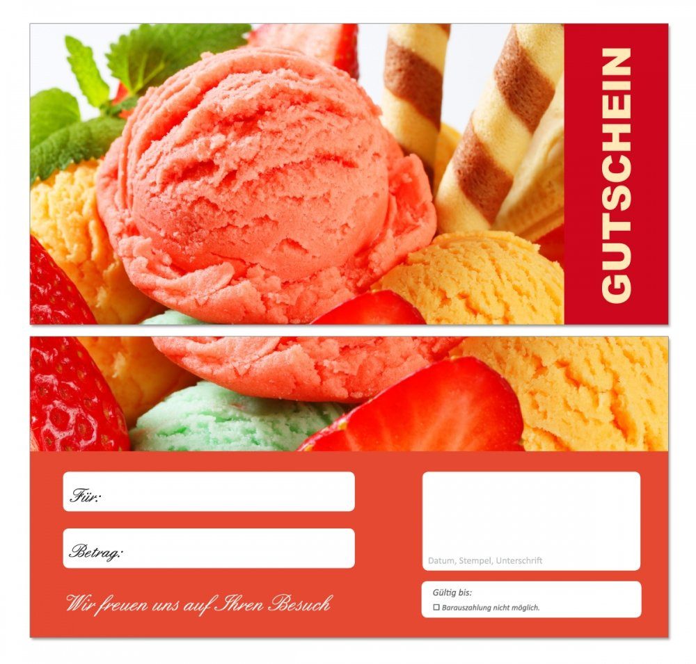 Geschenkkarte Geschenkgutscheine Eiscremé Eis Eiswaffel