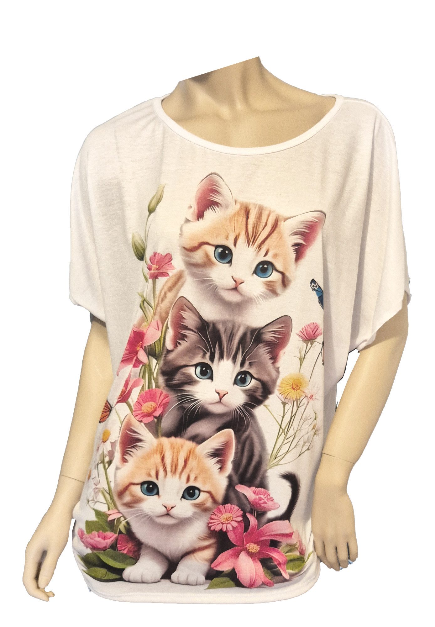 Einkaufszauber Kurzarmshirt T-Shirt Süße Bunte Katzenfamilie