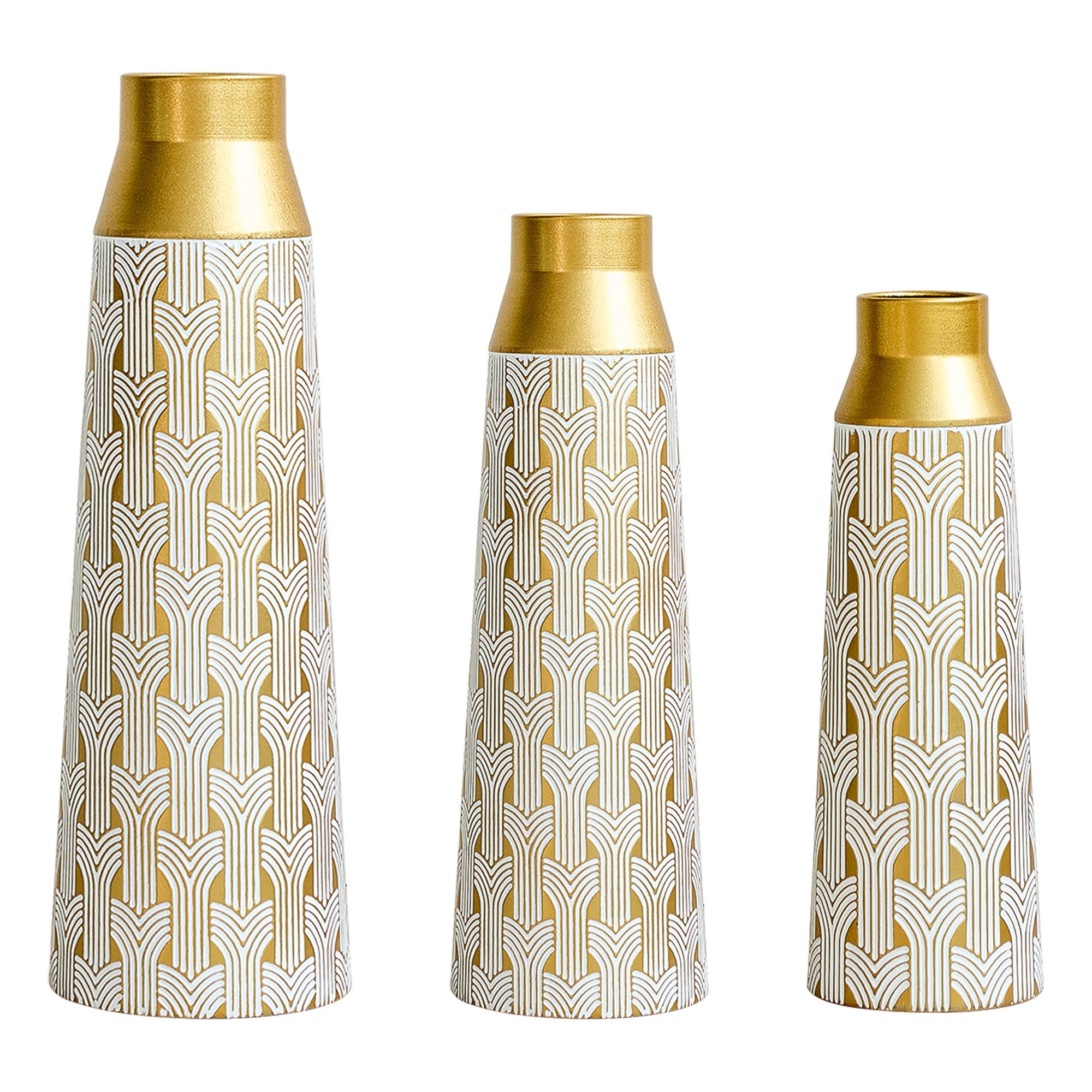 KLAM HOME Bodenvase Große Bodenvase 3er Set aus Metall, (50/65/83 cm), Mid-Century Modern (Dekovase Boden bis zur Decke reichende Vase, hohe dekorative Vase), Vintage Deko, Dekorative Vase für Wohnzimmer, Flur und Schlafzimmer