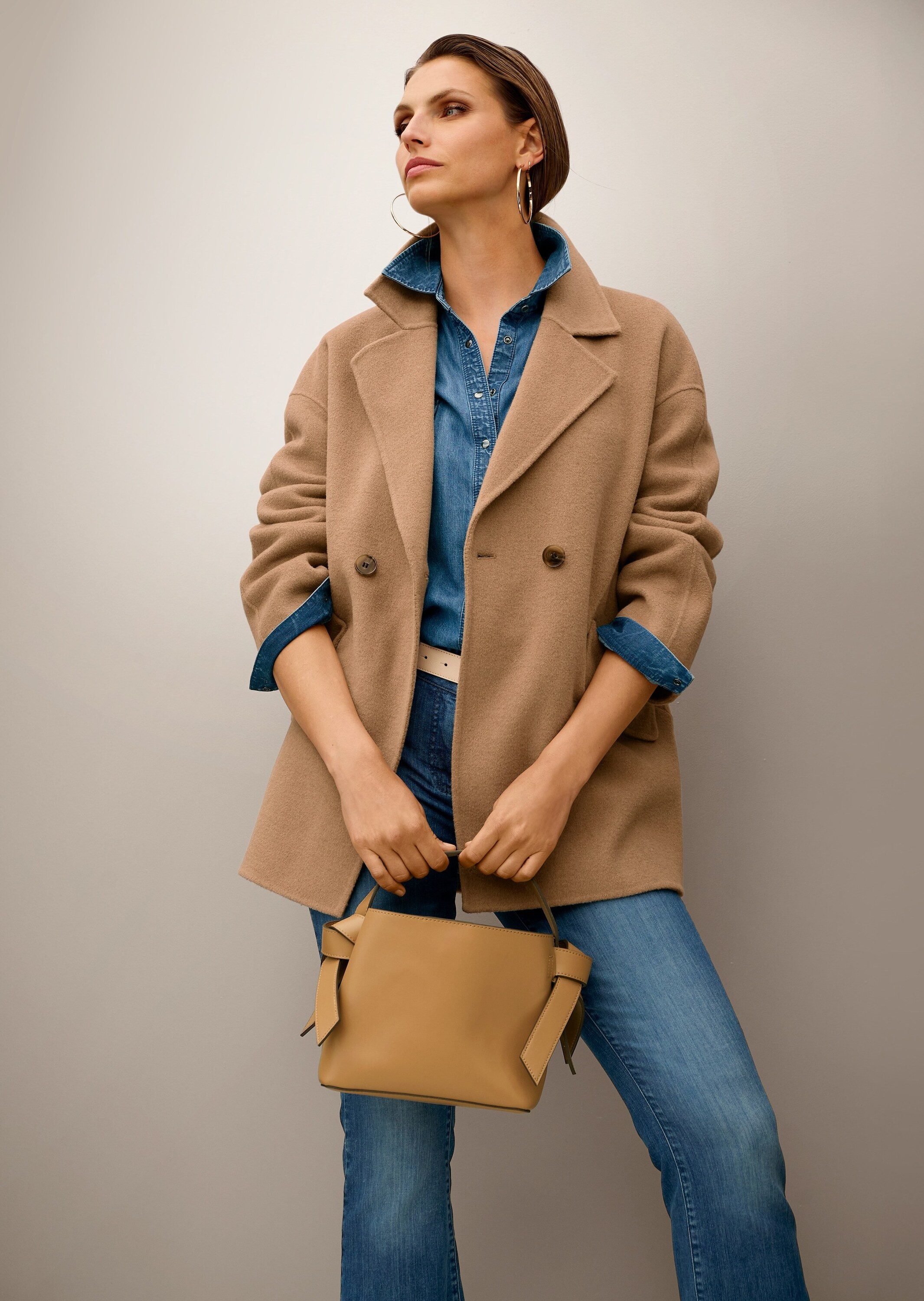 MADELEINE Outdoorjacke Eleganter Wollmantel mit Kaschmir Zweireihig, Reverskragen, Hornknöpfe, Langarm