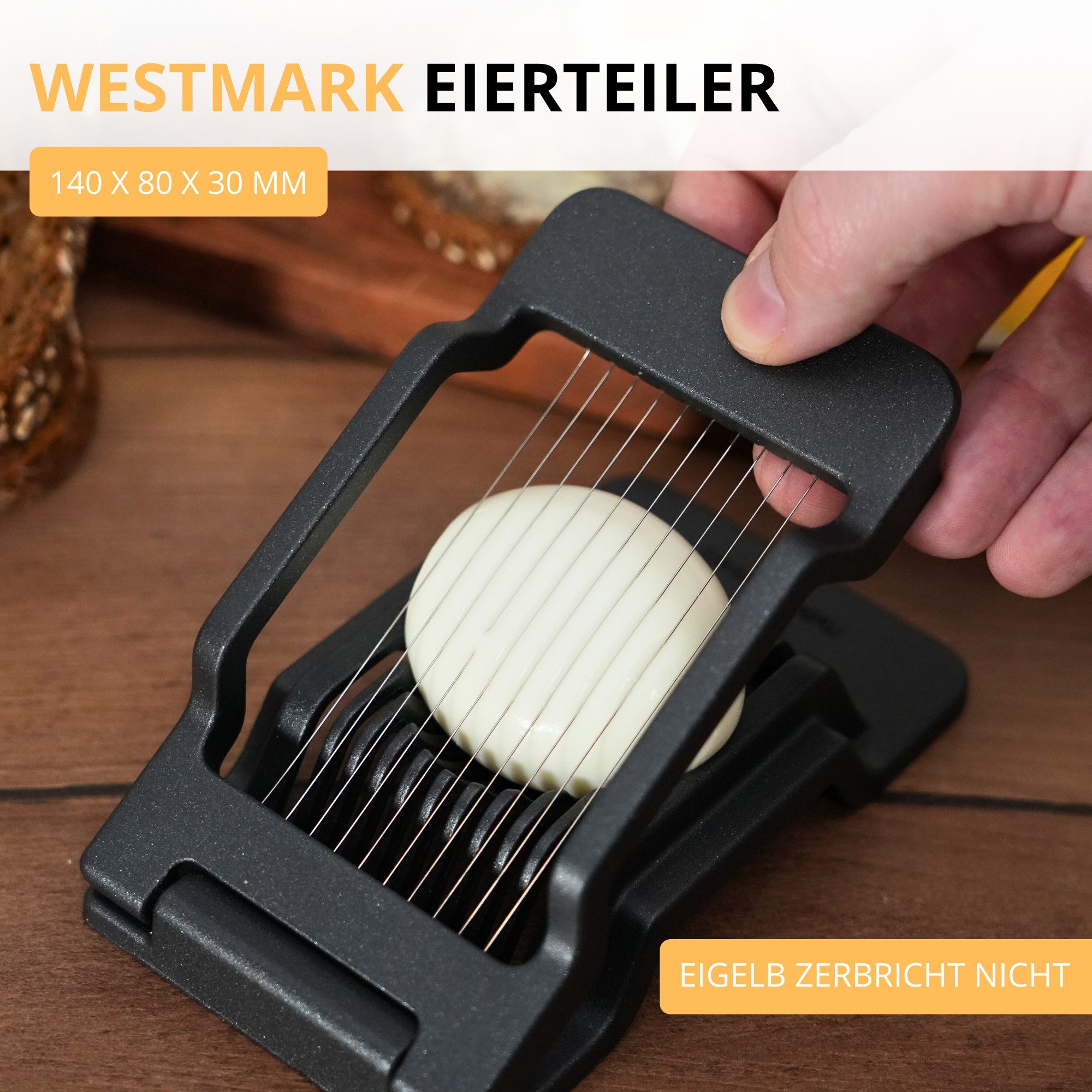 WESTMARK Eierschneider Justus Black Edition – Extra-Scharfe Edelstahldrähte, runde & ovale, griffige Haptik, spülmaschinengeeignet