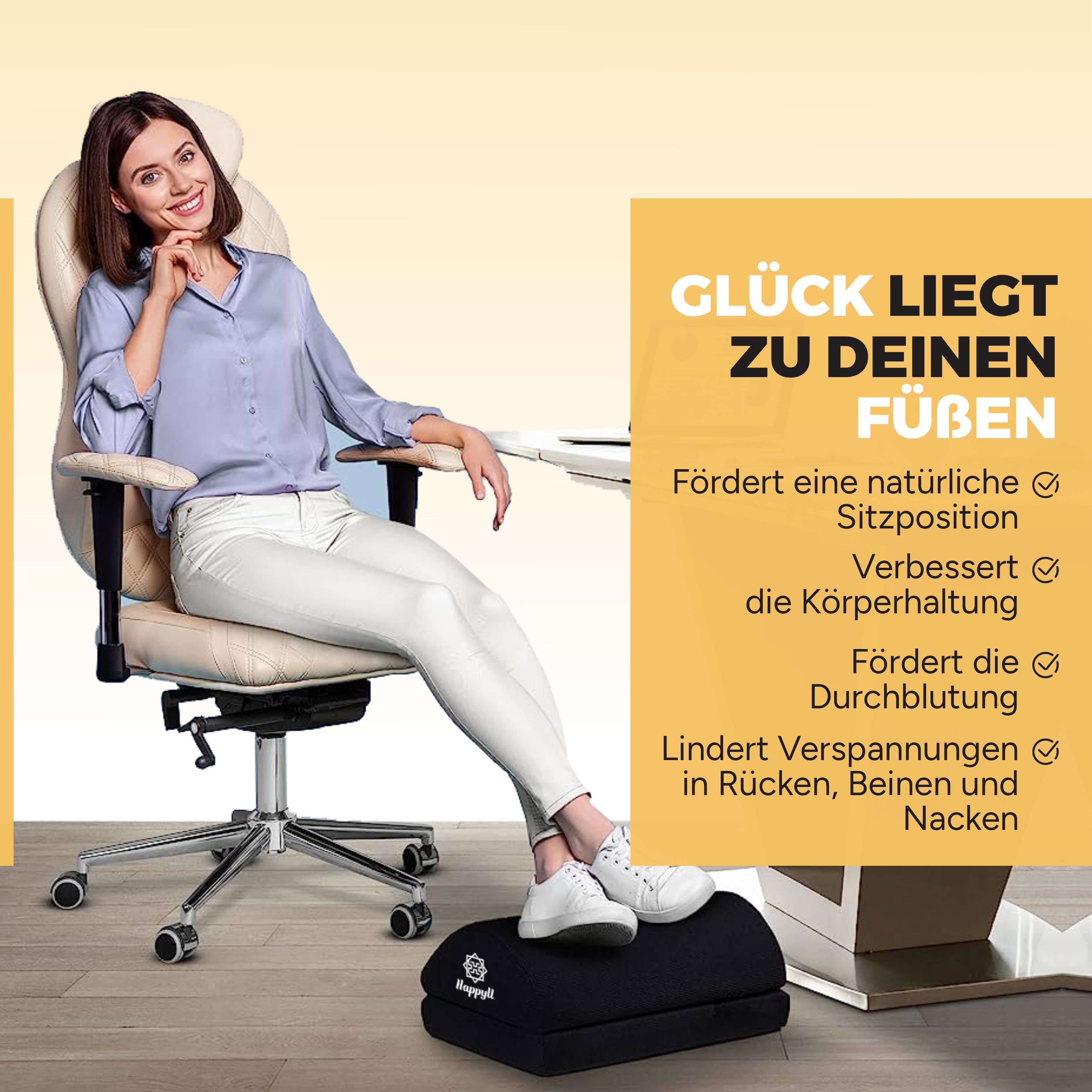 HappyU Fußstütze Schreibtisch Fußhocker geg. Höhenverstellbar, Knieschmerzen, Rücken & Ergonomisch