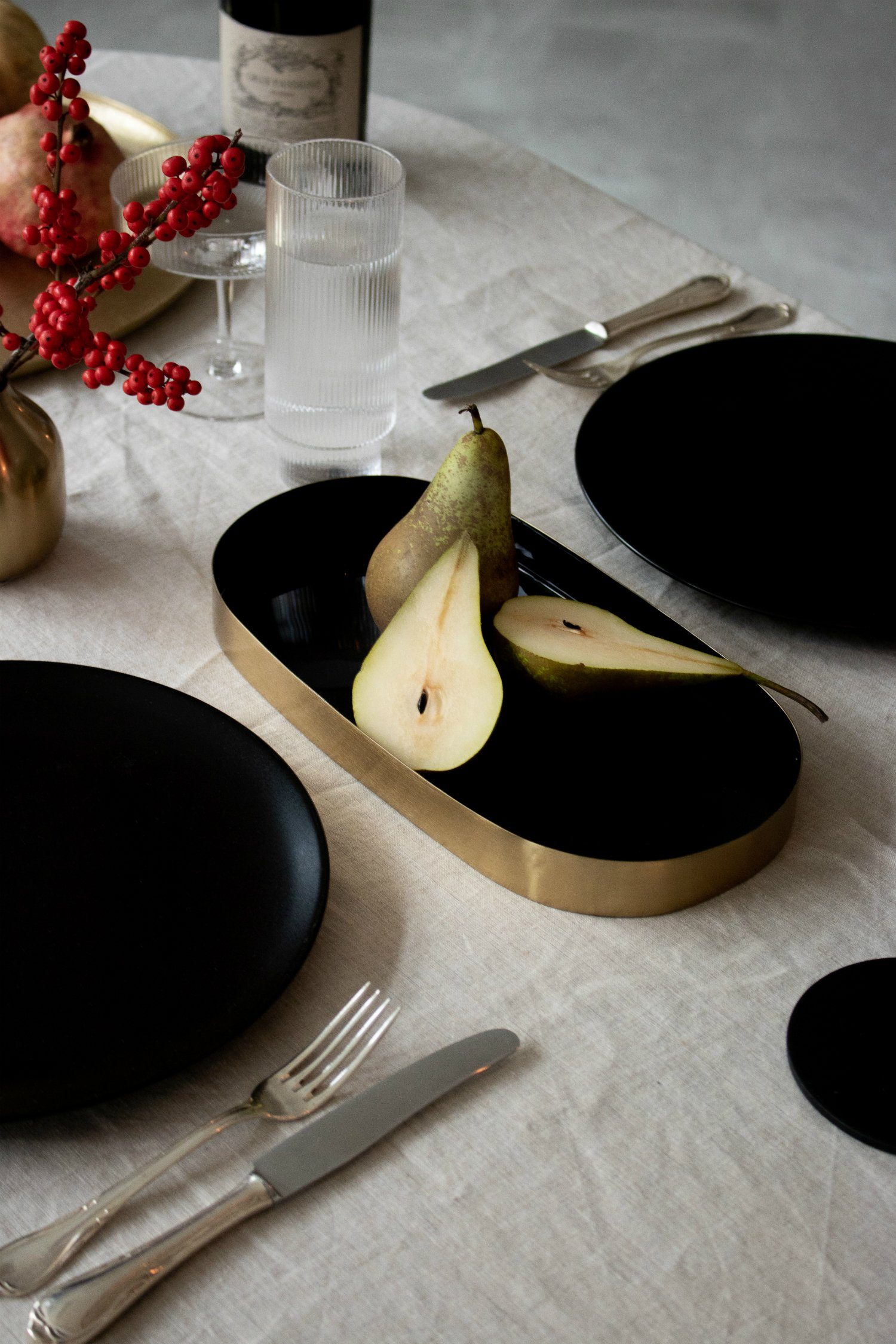 LaLe Living Dekotablett Glam in Gold mit Emaille in Schwarz/Weiß, oval 30cm x 15cm, aus Eisen
