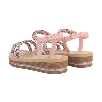 Ital-Design Damen Freizeit Riemchensandalette Keilabsatz/Wedge Keilsandaletten in Rosa