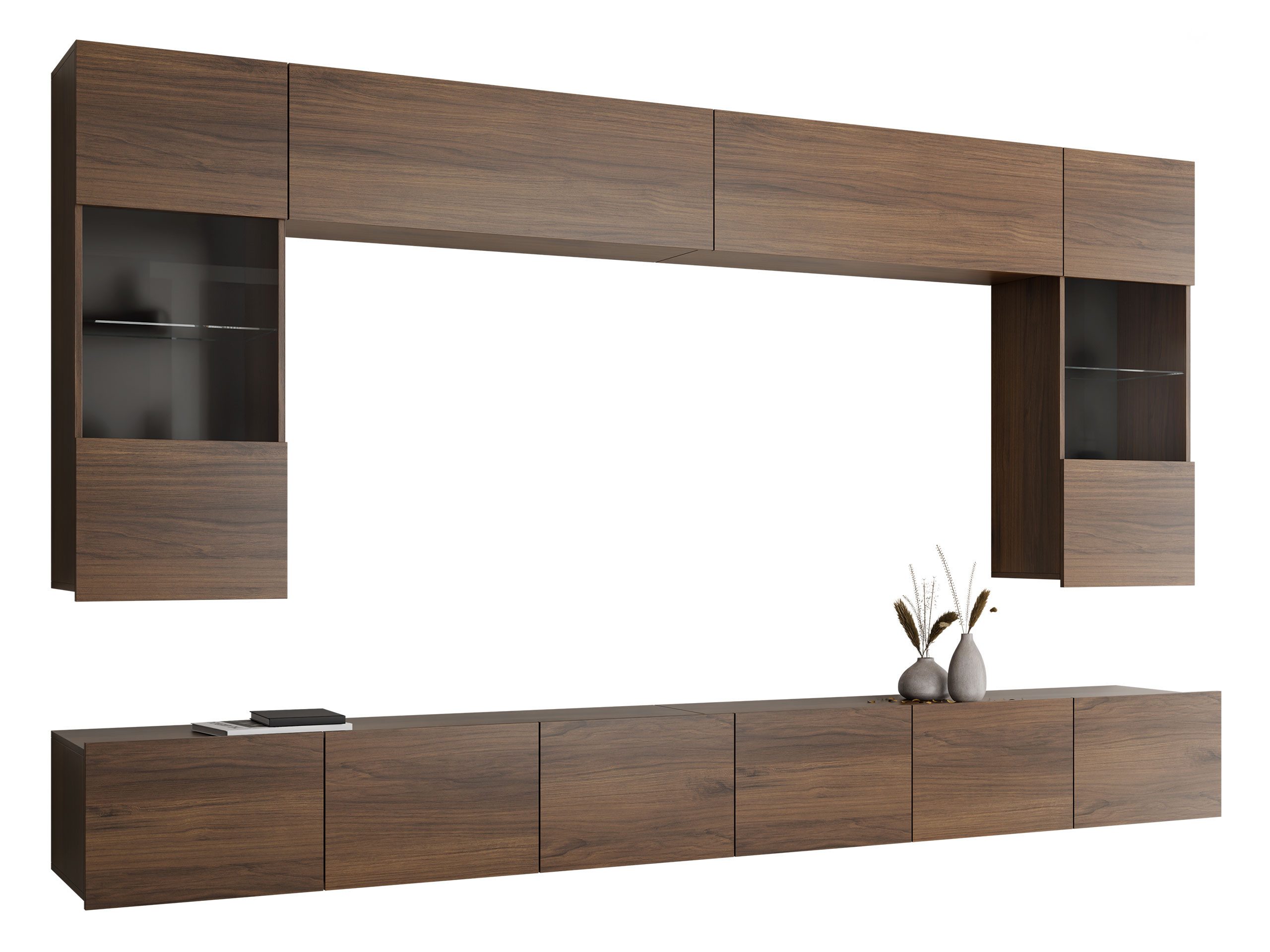 MIRJAN24 Wohnwand Calabrini I, (6er-Set, 2x TV-Lowboard, 2x Wandregal, 2x Hängevitrine), LED-Beleuchtung als Option