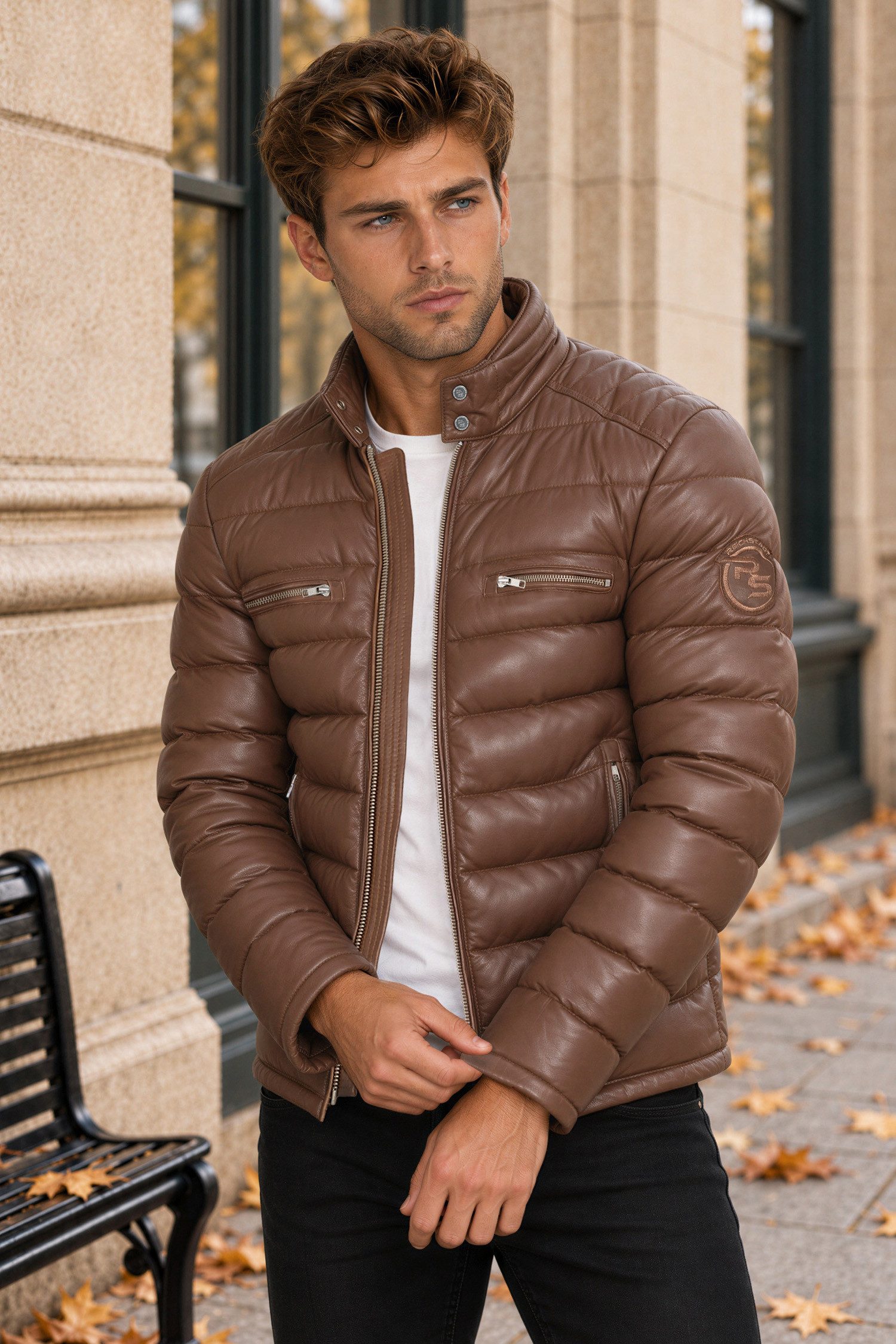 Reichstadt Bomberjacke Herren Regular Fit Jacke Echtleder 19RS016 Zweiwege-Reißverschluss – Bild 3 von 5