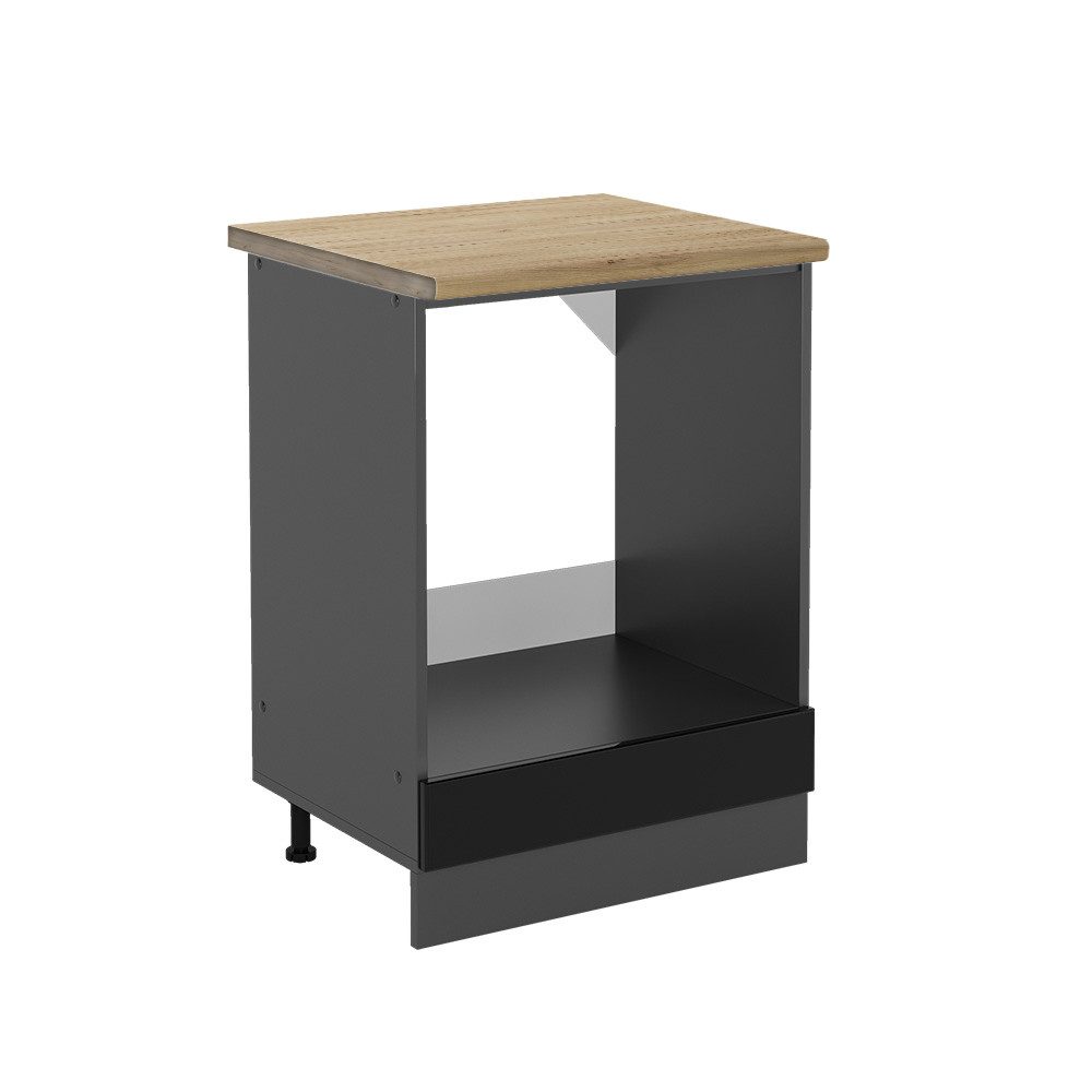 Vicco Herdumbauschrank R-Line, Schwarz Hochglanz/Anthrazit, 60 cm, AP Eiche (1-St)