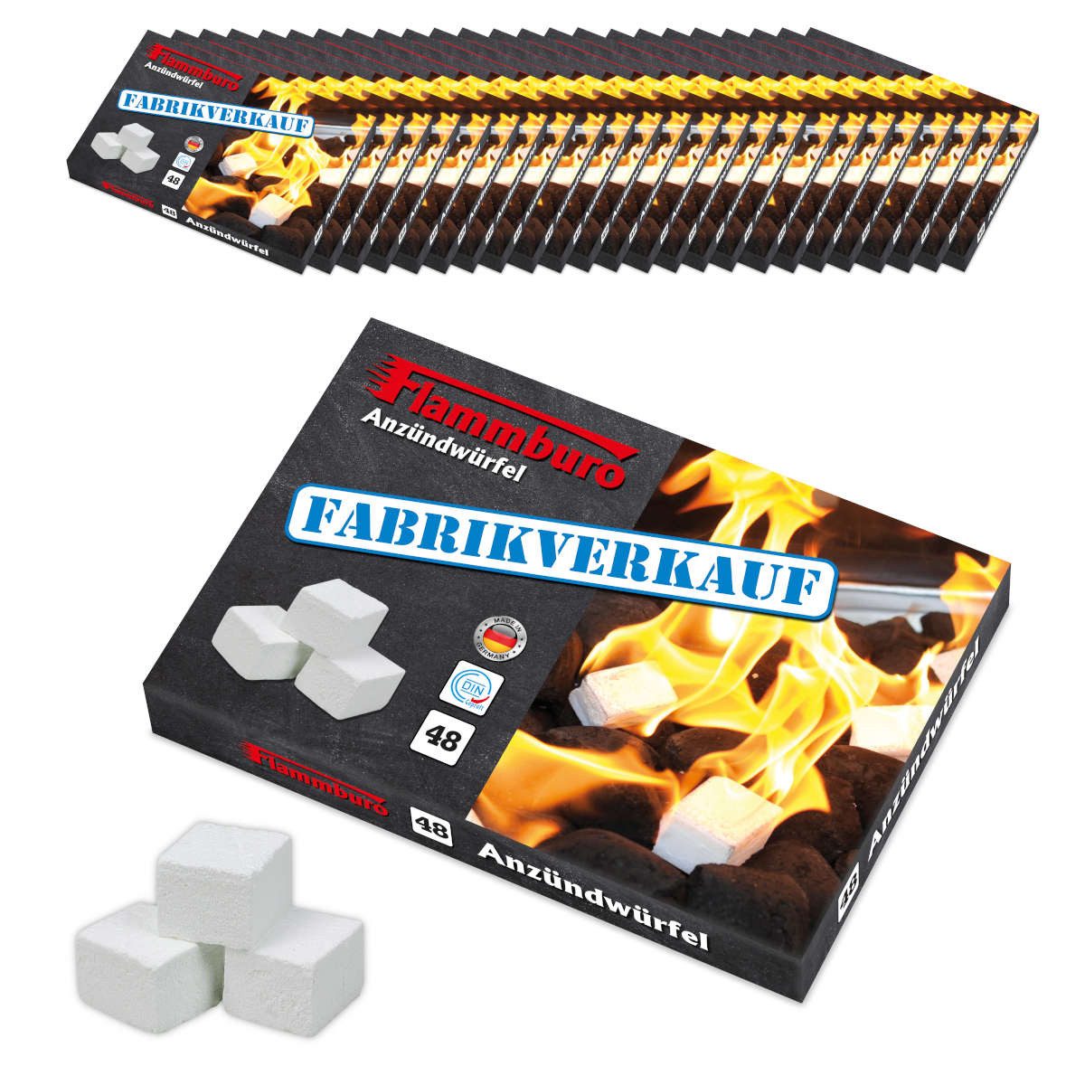 FLAMMBURO Grillanzünder Anzündwürfel (24x48=1152 Würfel), Kaminanzünder, Grillanzünder, (24-St), Lange Brenndauer, Geruchsarm