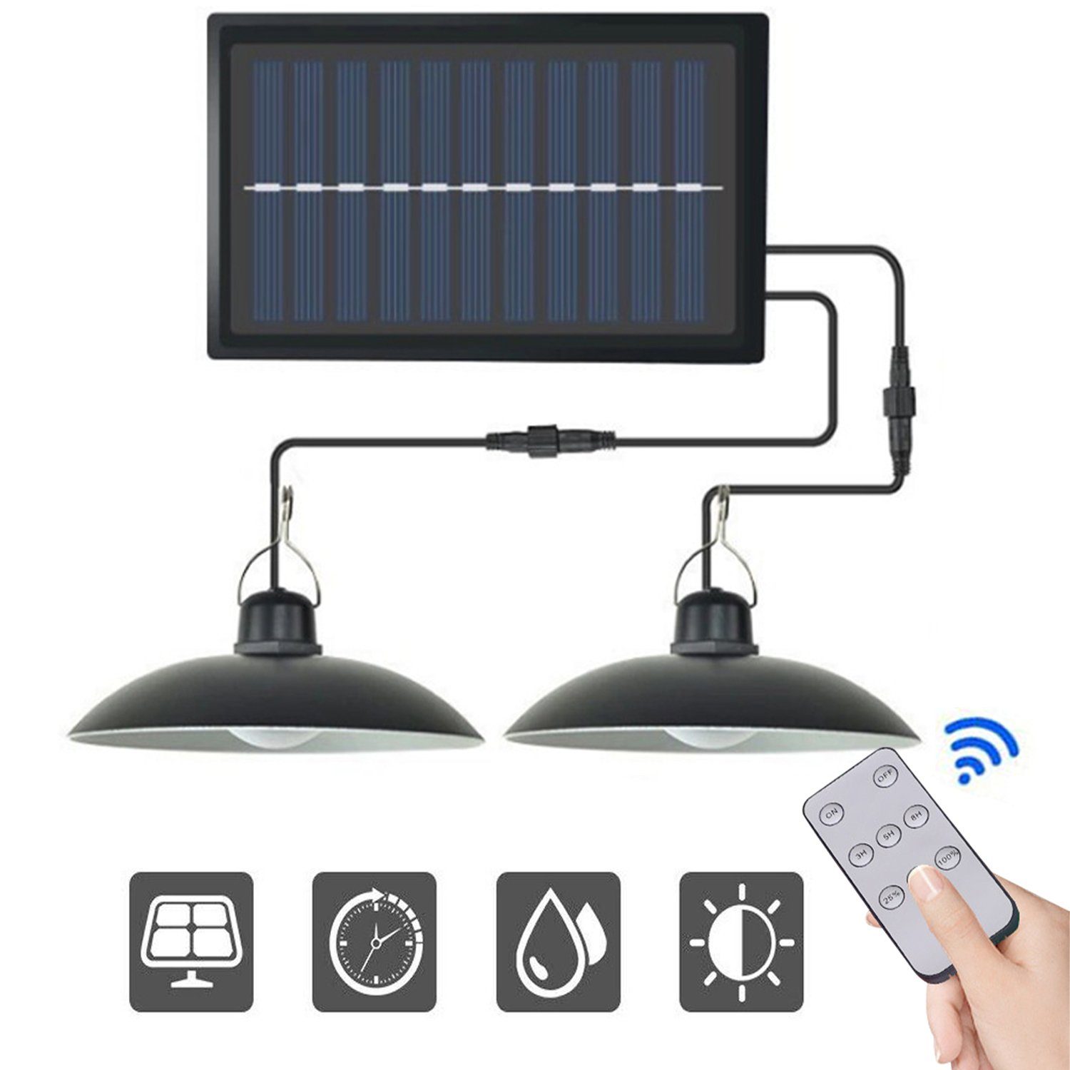 Kpaloft LED Solarleuchte Außen-Wandleuchte, IP65 Wasserdichte, Solarpanel mit Fernbedienung, LED Solar Pendelleuchte, Solar Hängelampe für Außen | Solarleuchten