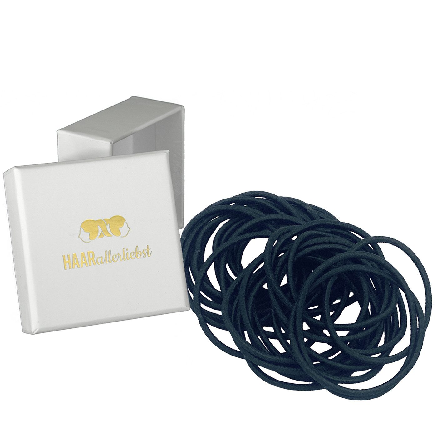 HAARallerliebst Haargummi Dünne Резинки для волос, 30-tlg., Farbe schwarz, 5cm Durchmesser