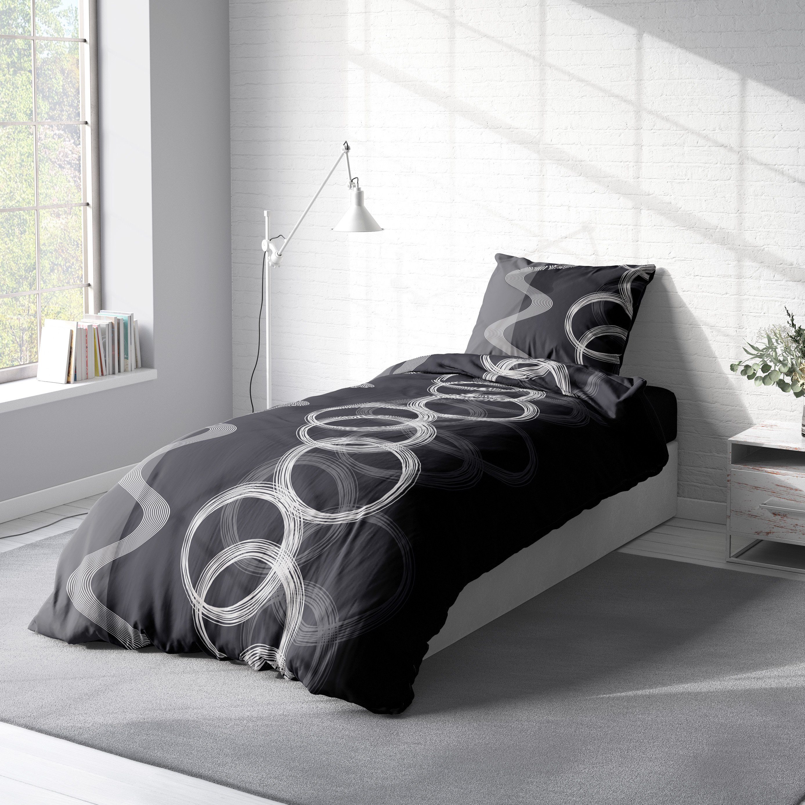 One Home Bettwäsche Kreise, Renforcé, 2 teilig, Baumwolle, modern und Kreise, Normalgröße