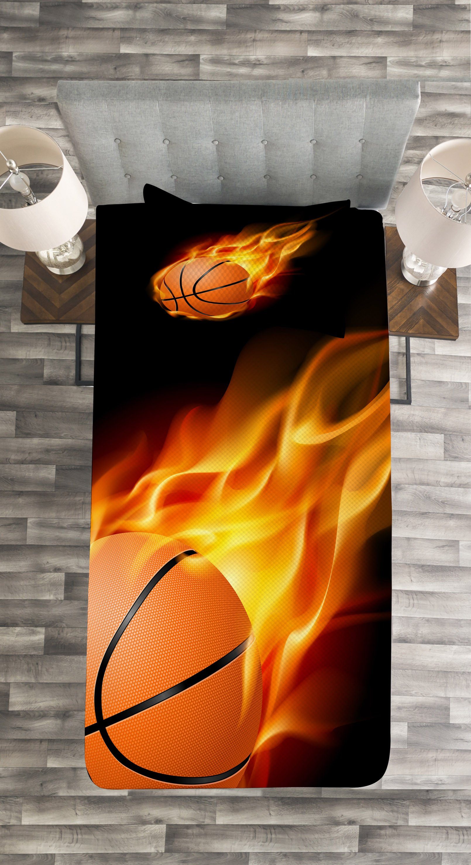 Abakuhaus, Tagesdecke Set Kissenbezügen Basketball Sport Waschbar, Feuer schießen mit
