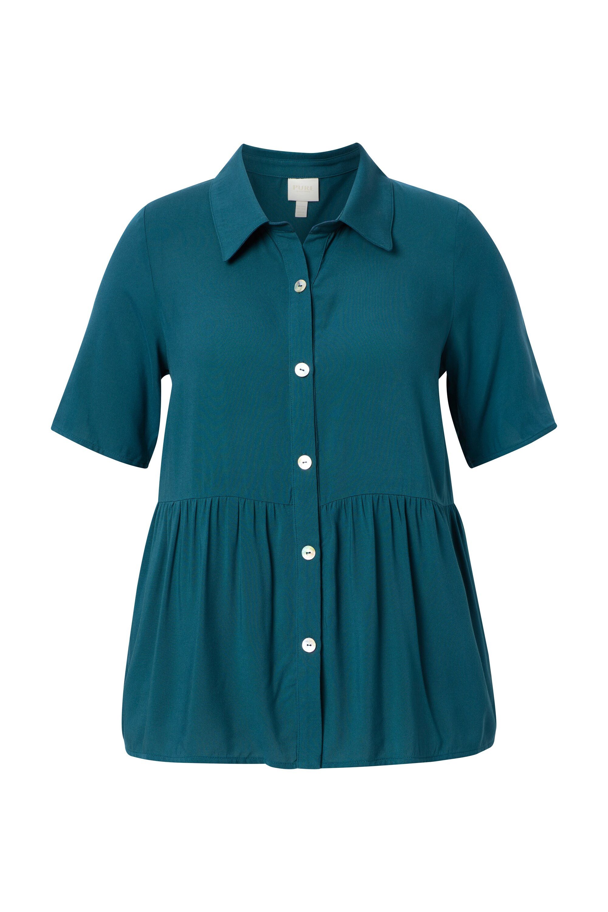 Ulla Popken Spitzenbluse Shirtbluse Schößchen A-Linie Hemdkragen Halbarm