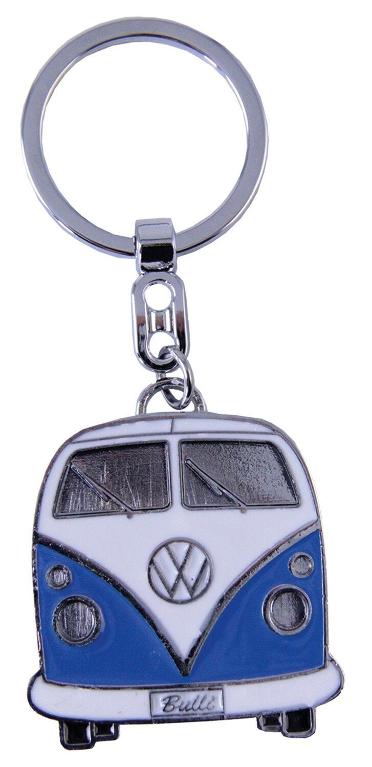 VW Collection by BRISA Schlüsselanhänger Volkswagen Schlüsselring im T1 Bulli Bus Design, emaillierter Anhänger in Blau